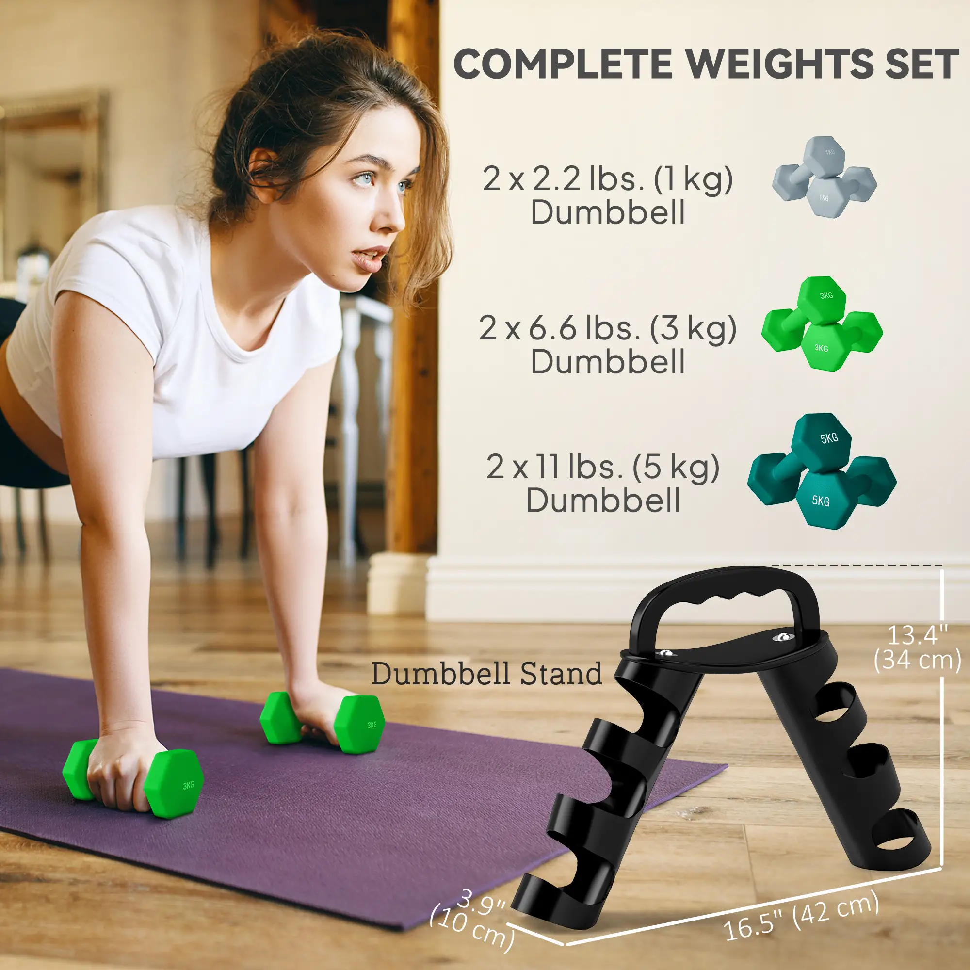 40 LBS Hex Dumbbell Set, Adjustable, Home Gym, Green - Image 4