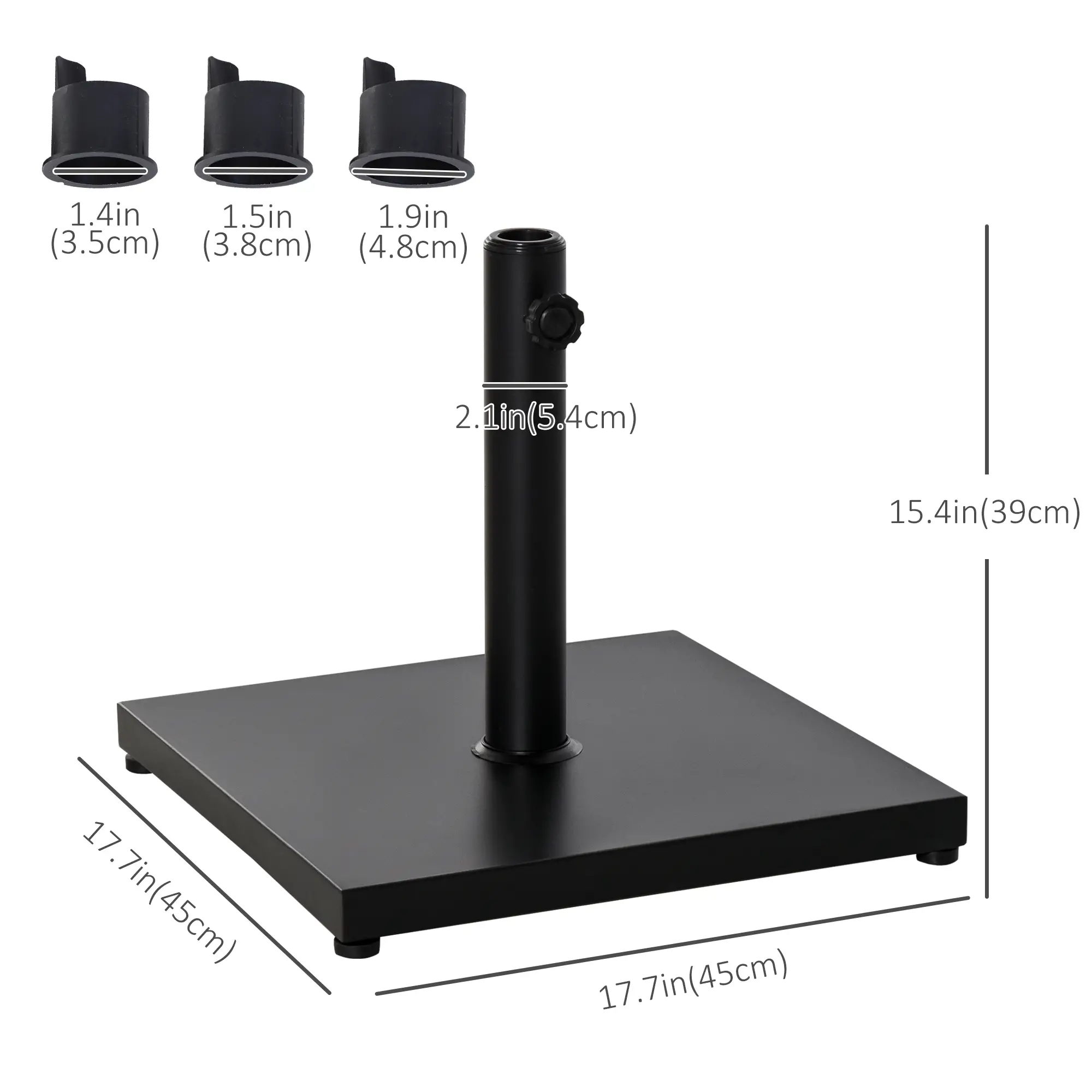 40 lbs Steel Square Parasol Stand Base, Adjustable Knob, Black - Image 3
