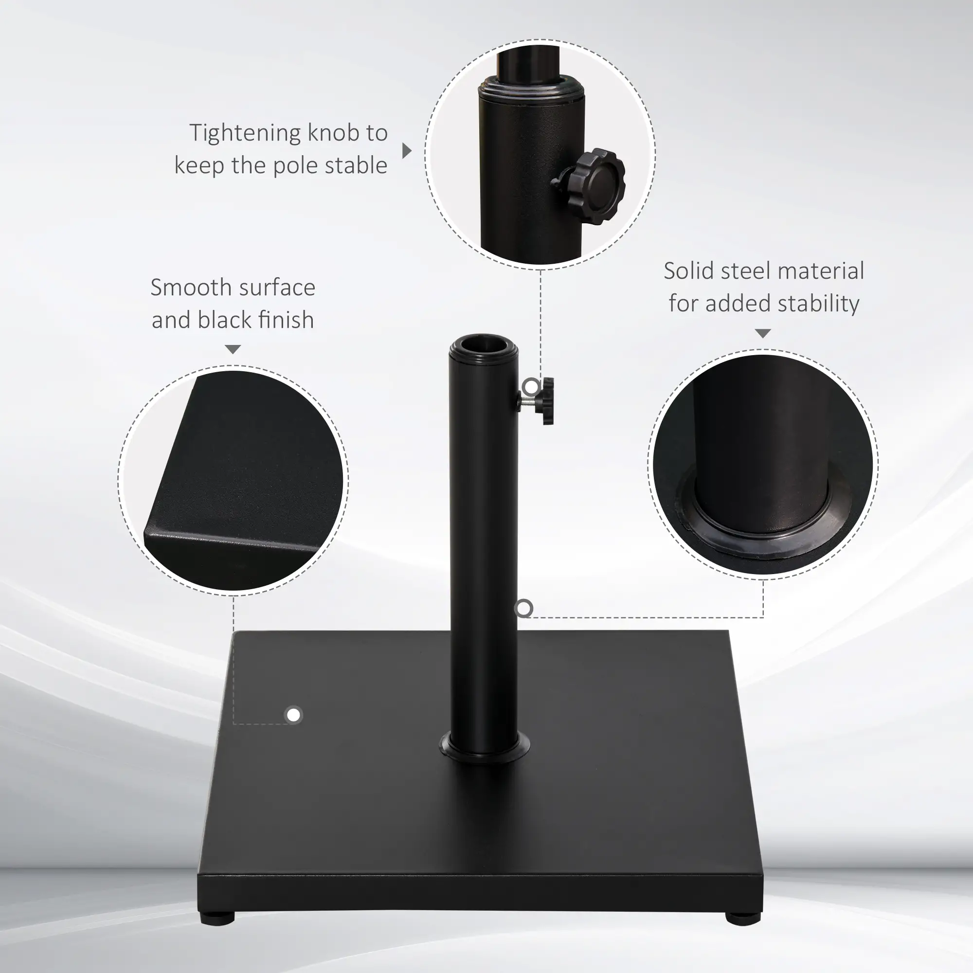 40 lbs Steel Square Parasol Stand Base, Adjustable Knob, Black - Image 4