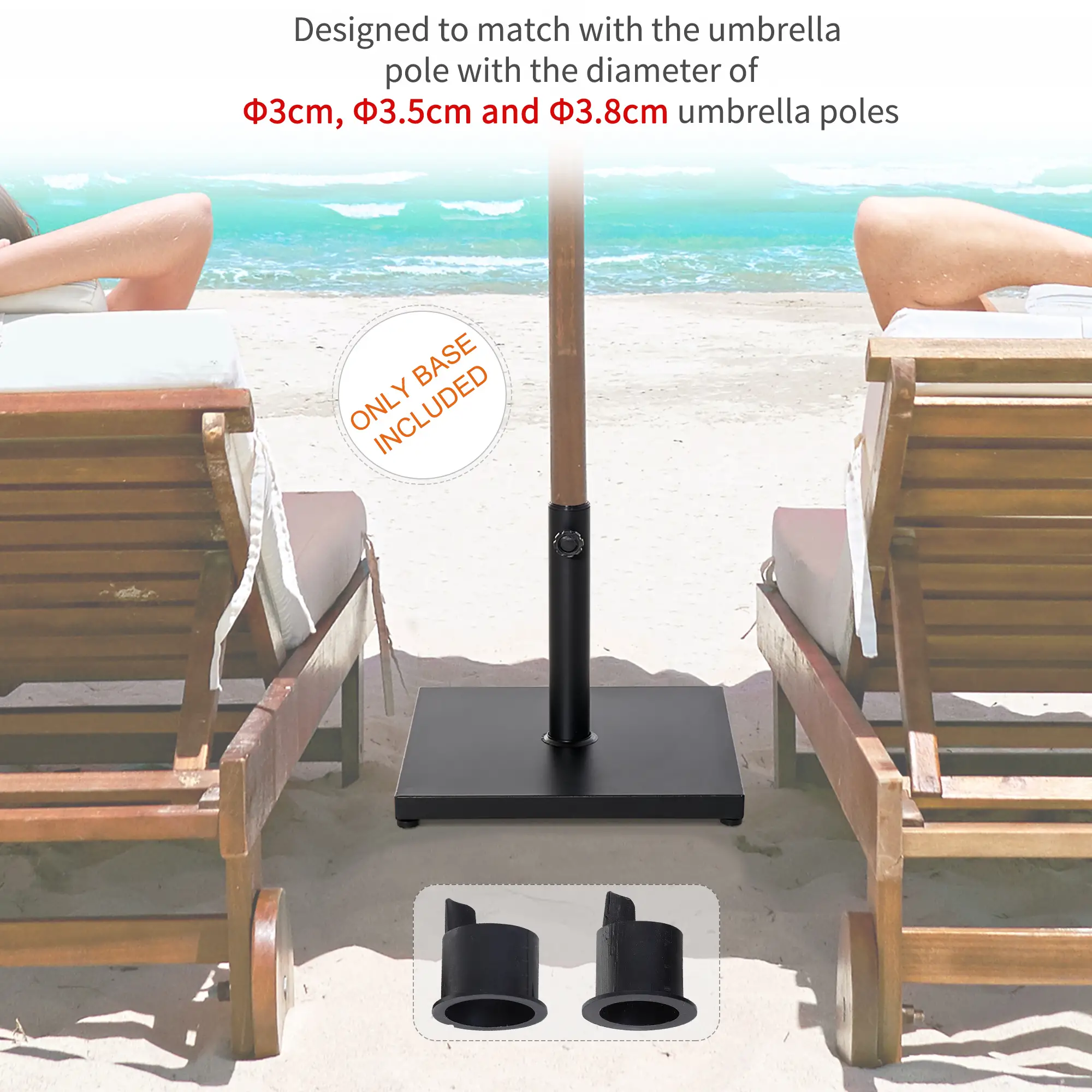 40 lbs Steel Square Parasol Stand Base, Adjustable Knob, Black - Image 6
