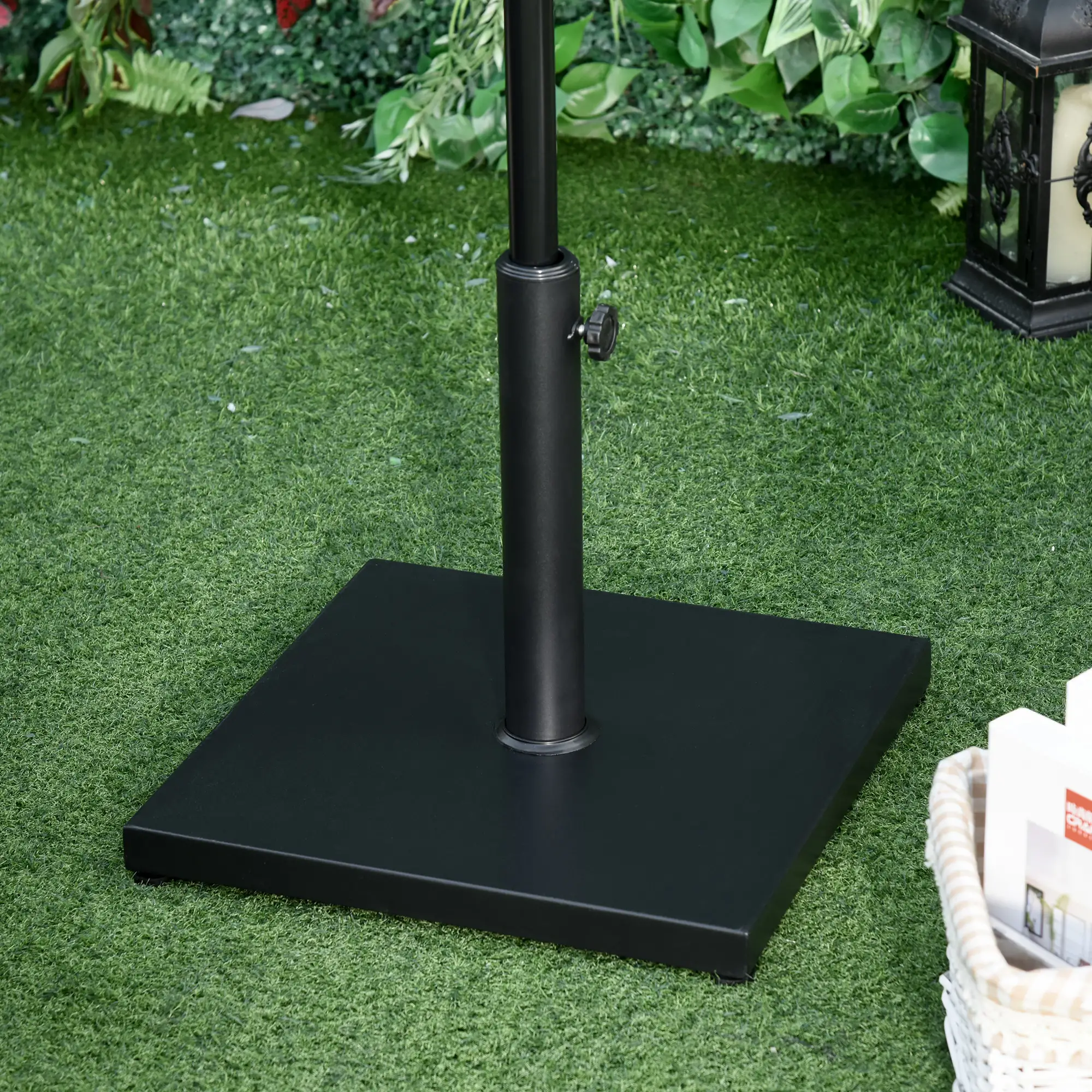 40 lbs Steel Square Parasol Stand Base, Adjustable Knob, Black - Image 8