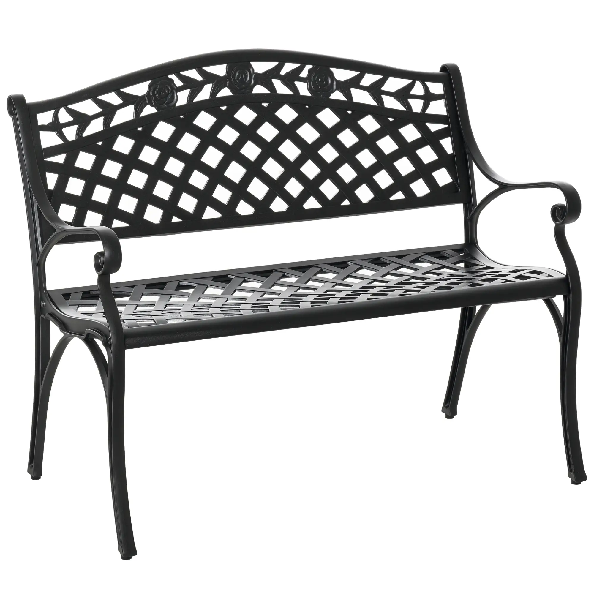 40" Outdoor Garden Bench, Aluminum Frame, Floral Pattern, 485 LBS