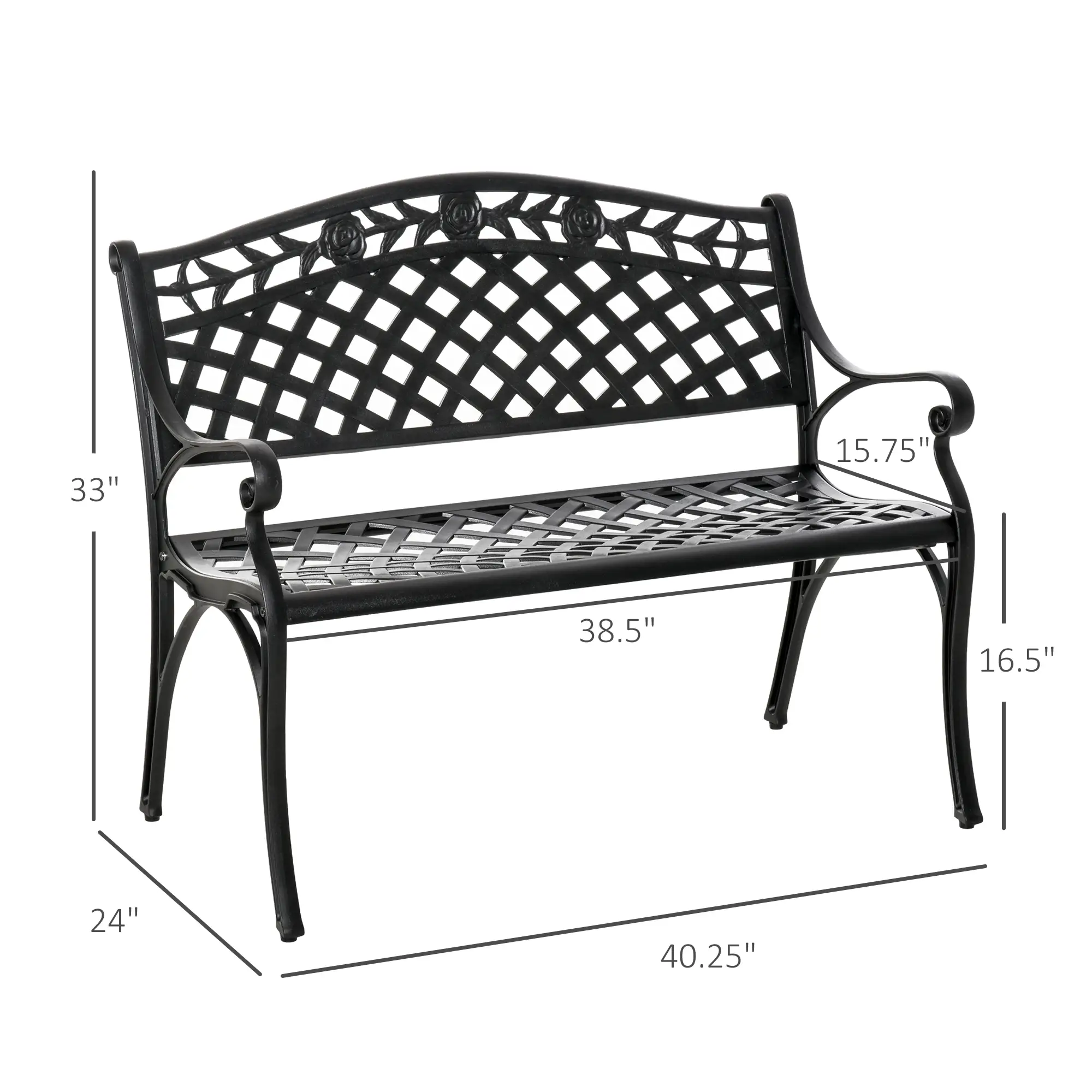 40" Outdoor Garden Bench, Aluminum Frame, Floral Pattern, 485 LBS - Image 3