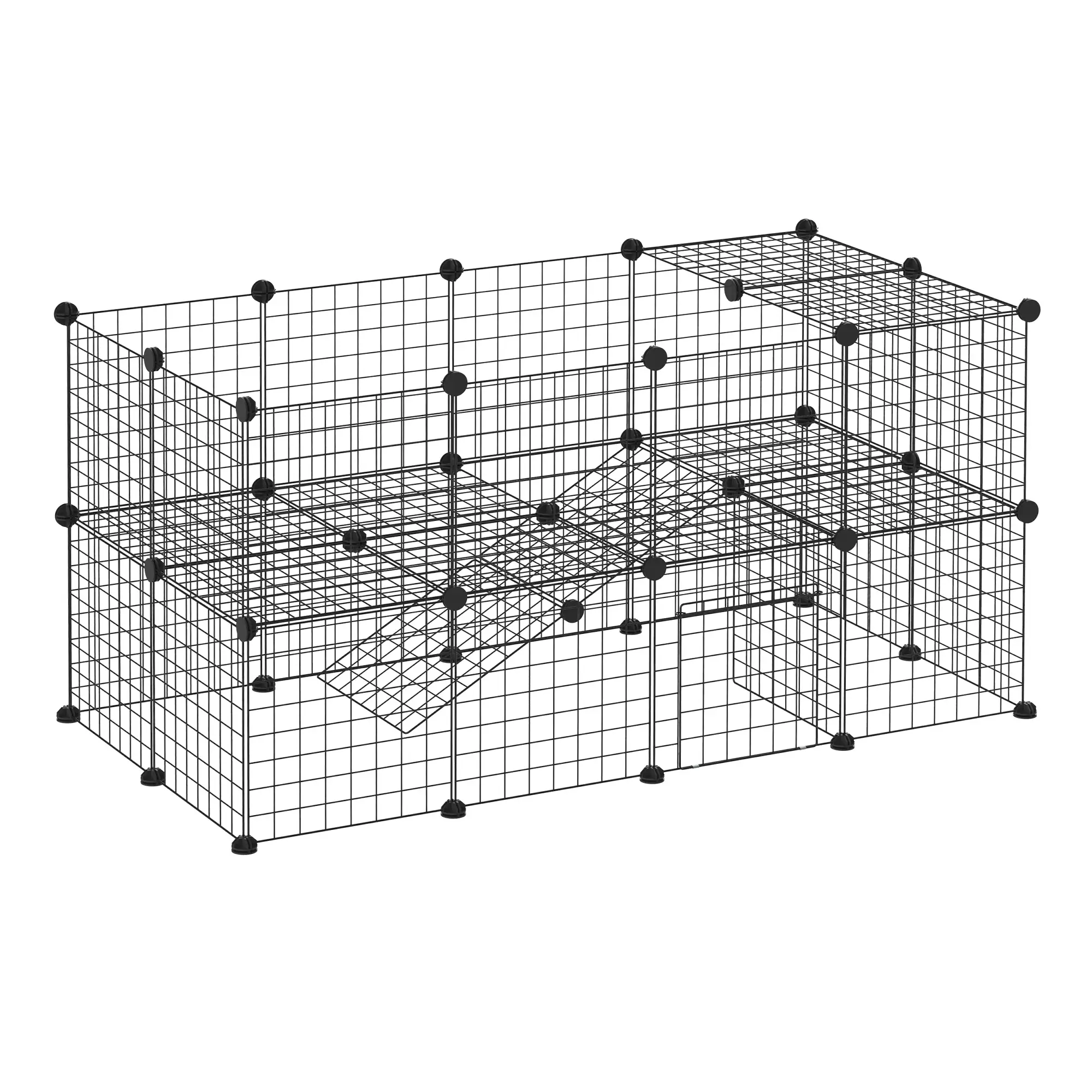 40 Pcs Small Animal Cage, Bunny Hutch, Portable Metal Wire with Ramps, Black