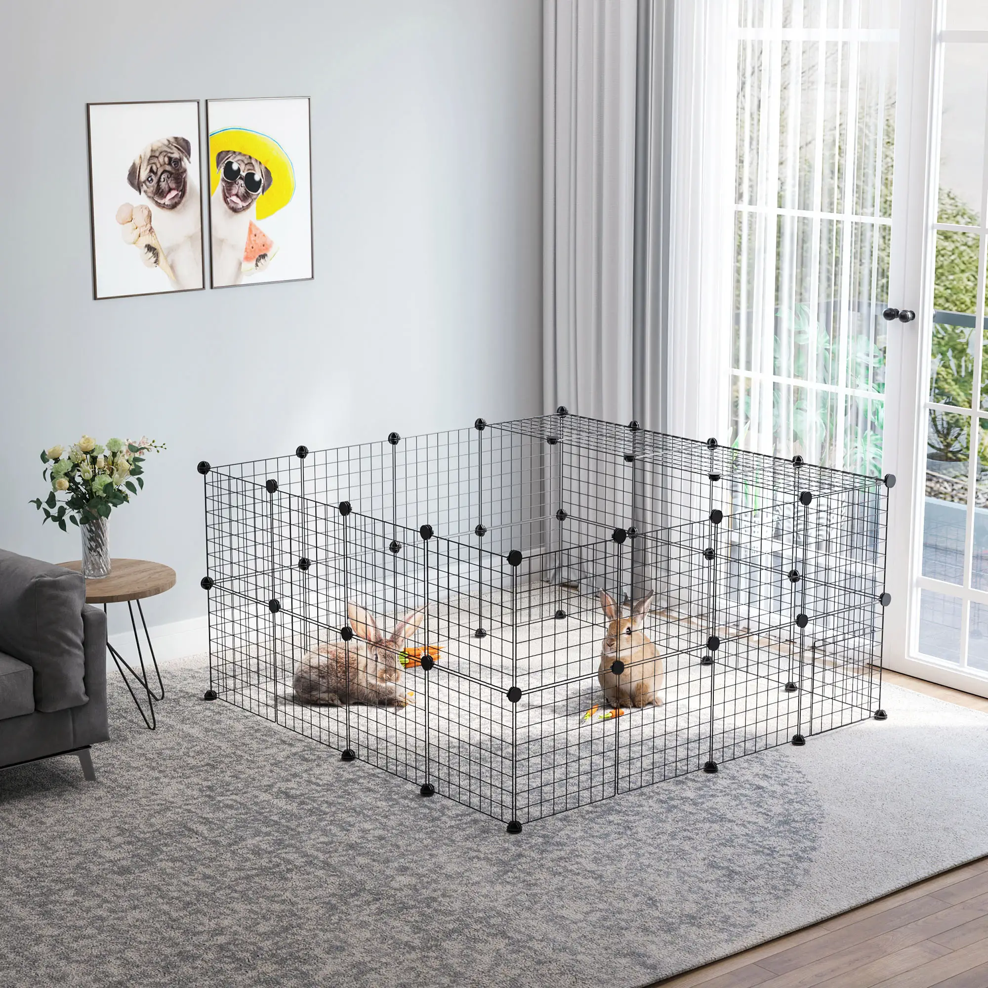 40 Pcs Small Animal Cage, Bunny Hutch, Portable Metal Wire with Ramps, Black - Image 8
