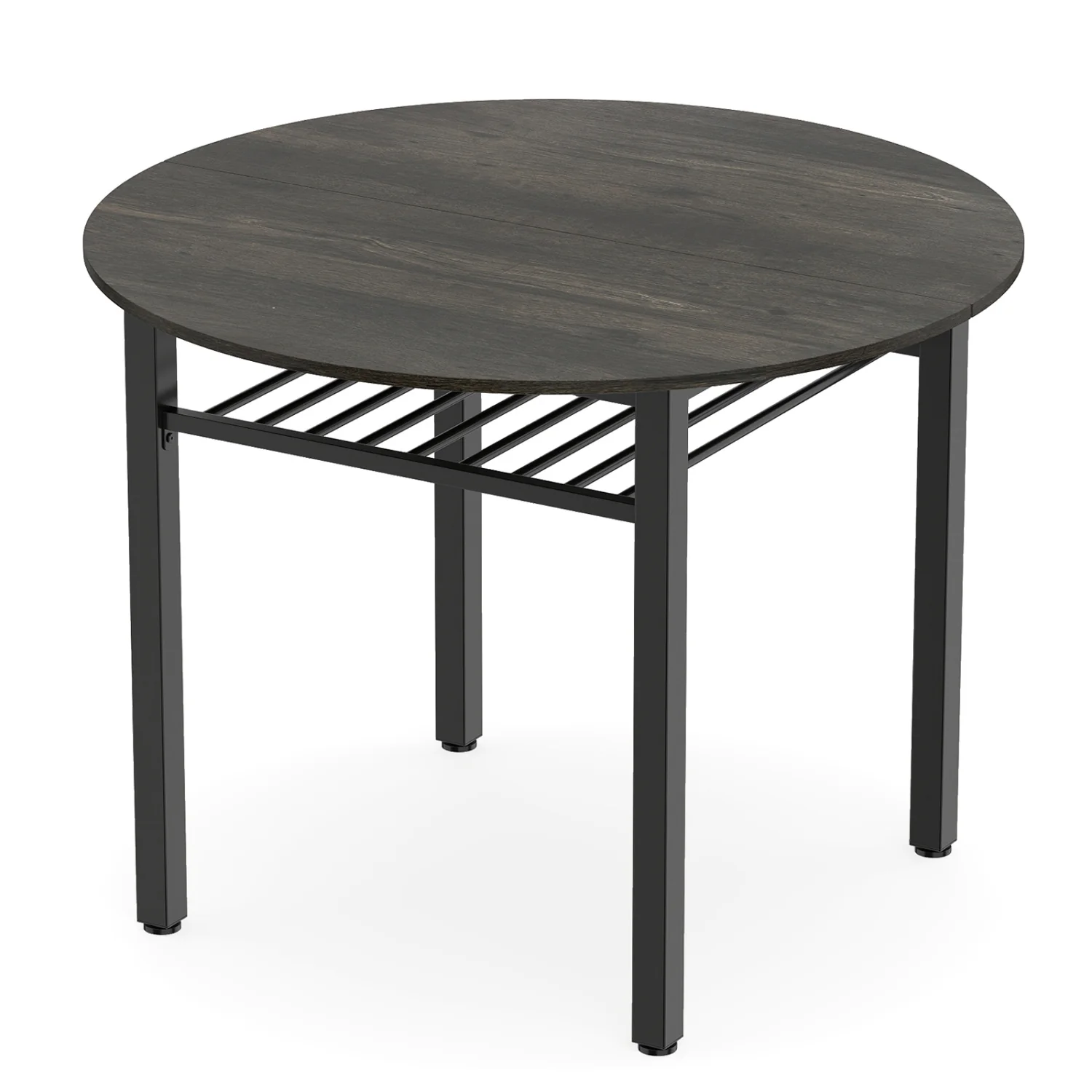 40” Round Kitchen Table with Storage Shelf and Metal Frame for 4 People, Gray
