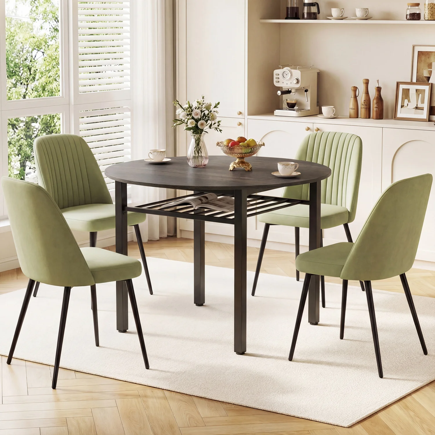 40” Round Kitchen Table with Storage Shelf and Metal Frame for 4 People, Gray - Image 3