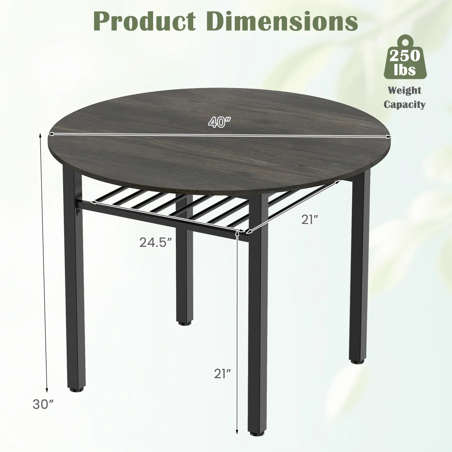 40” Round Kitchen Table with Storage Shelf and Metal Frame for 4 People, Gray - Image 5