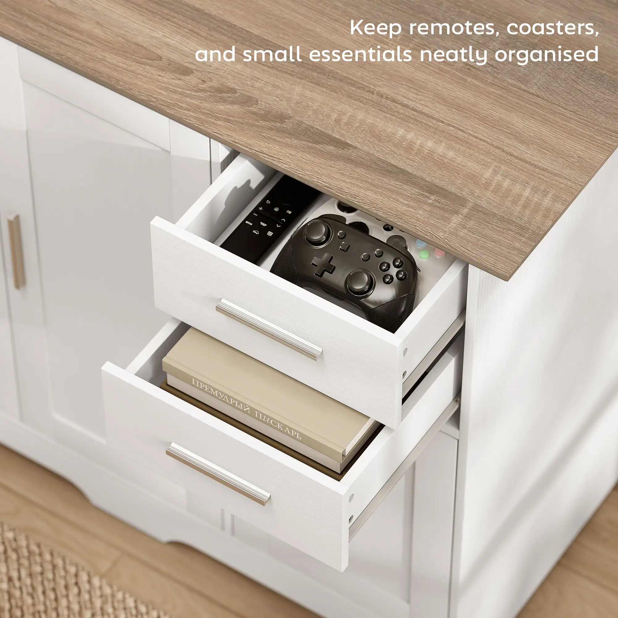 40" Sideboard Buffet Cabinet, Modern Kitchen Storage Cabinet with 2 Drawers, 3 Doors &; Adjustable Shelf, White - Image 5