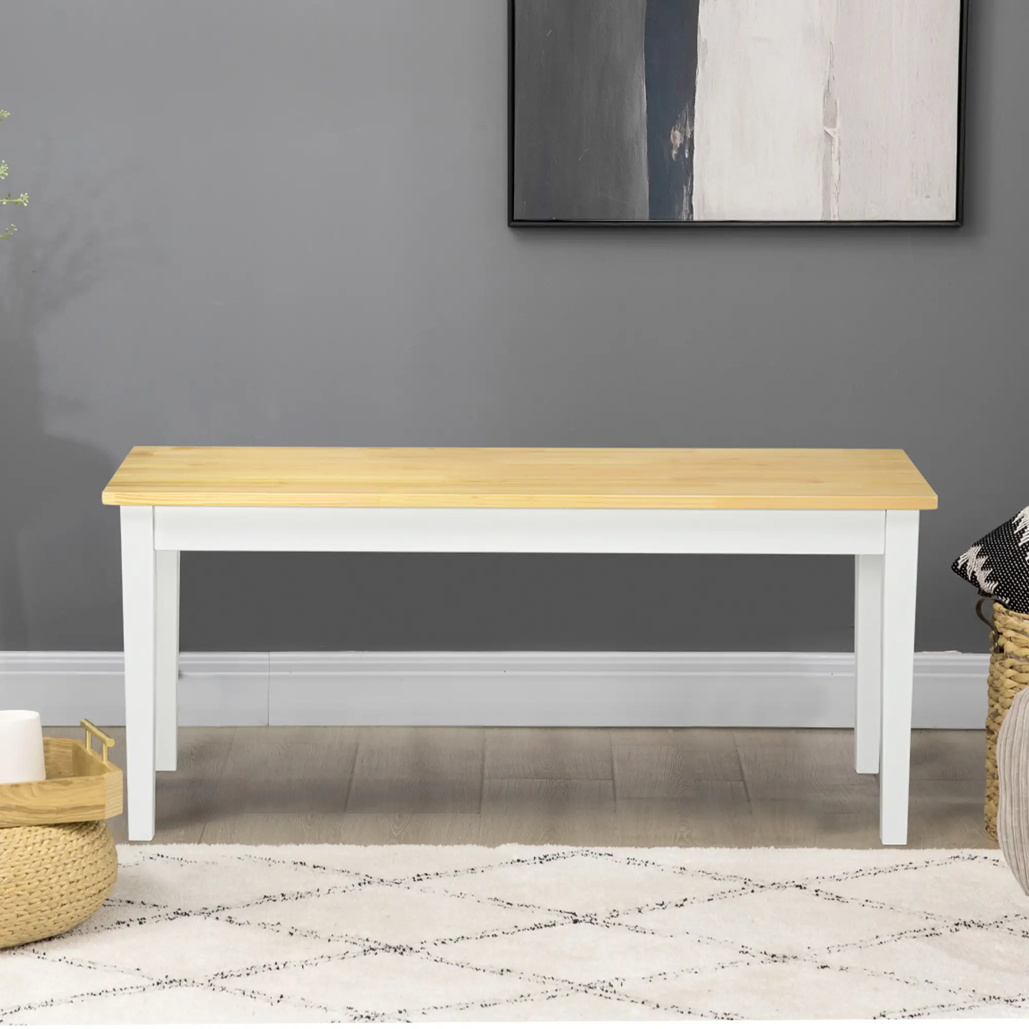 40" Wood Dining Bench, 2 Person, Natural - Image 2