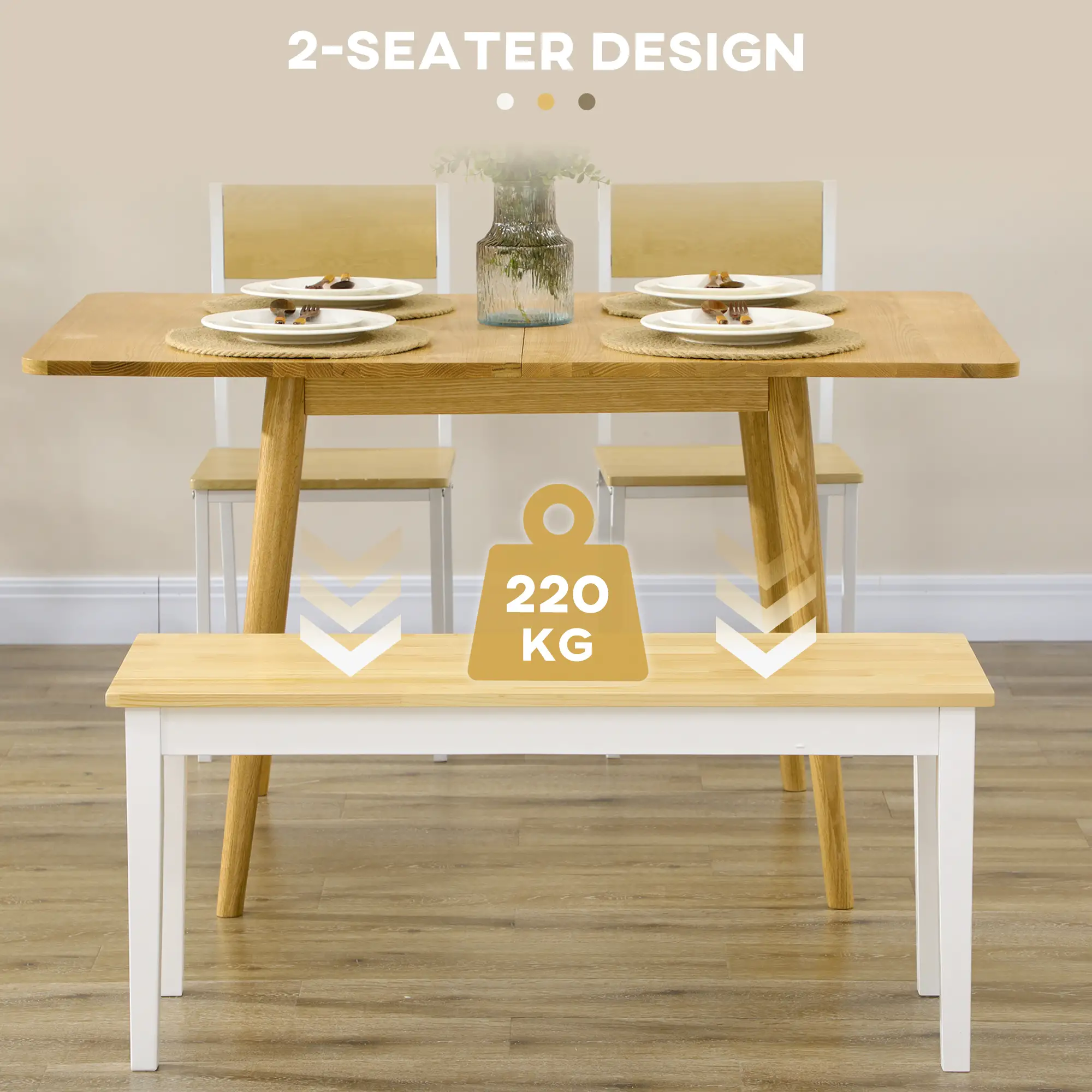 40" Wood Dining Bench, 2 Person, Natural - Image 4