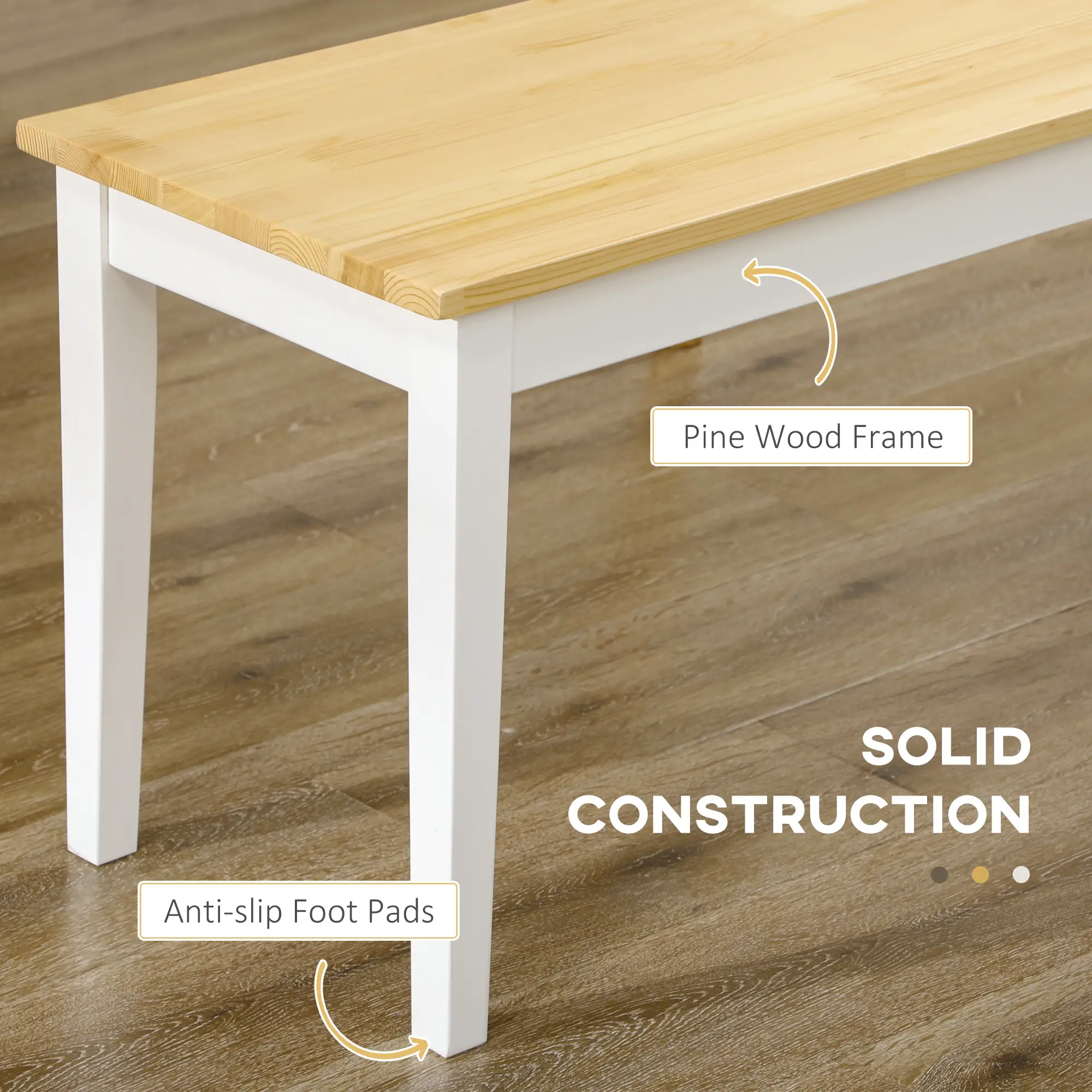 40" Wood Dining Bench, 2 Person, Natural - Image 5