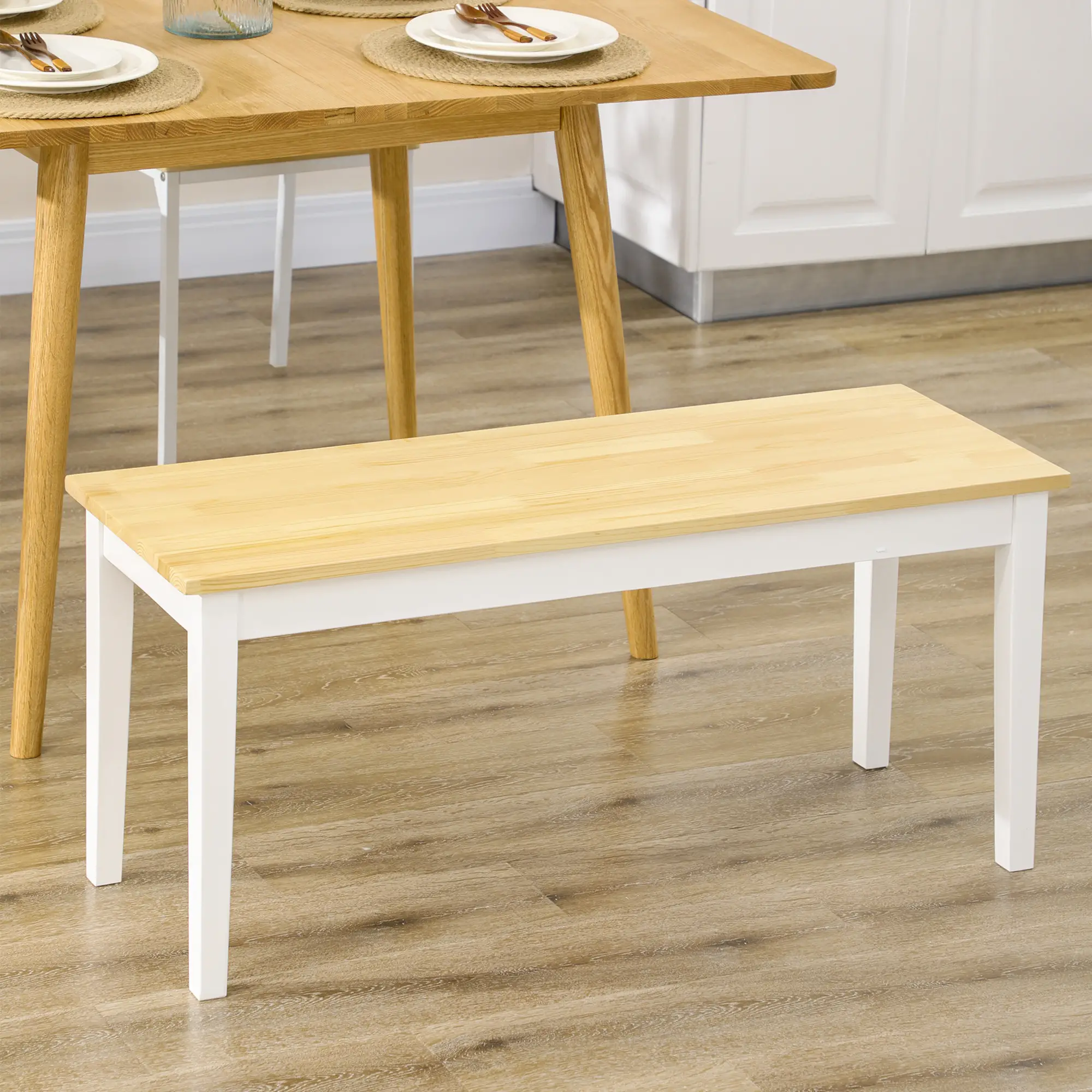 40" Wood Dining Bench, 2 Person, Natural - Image 7