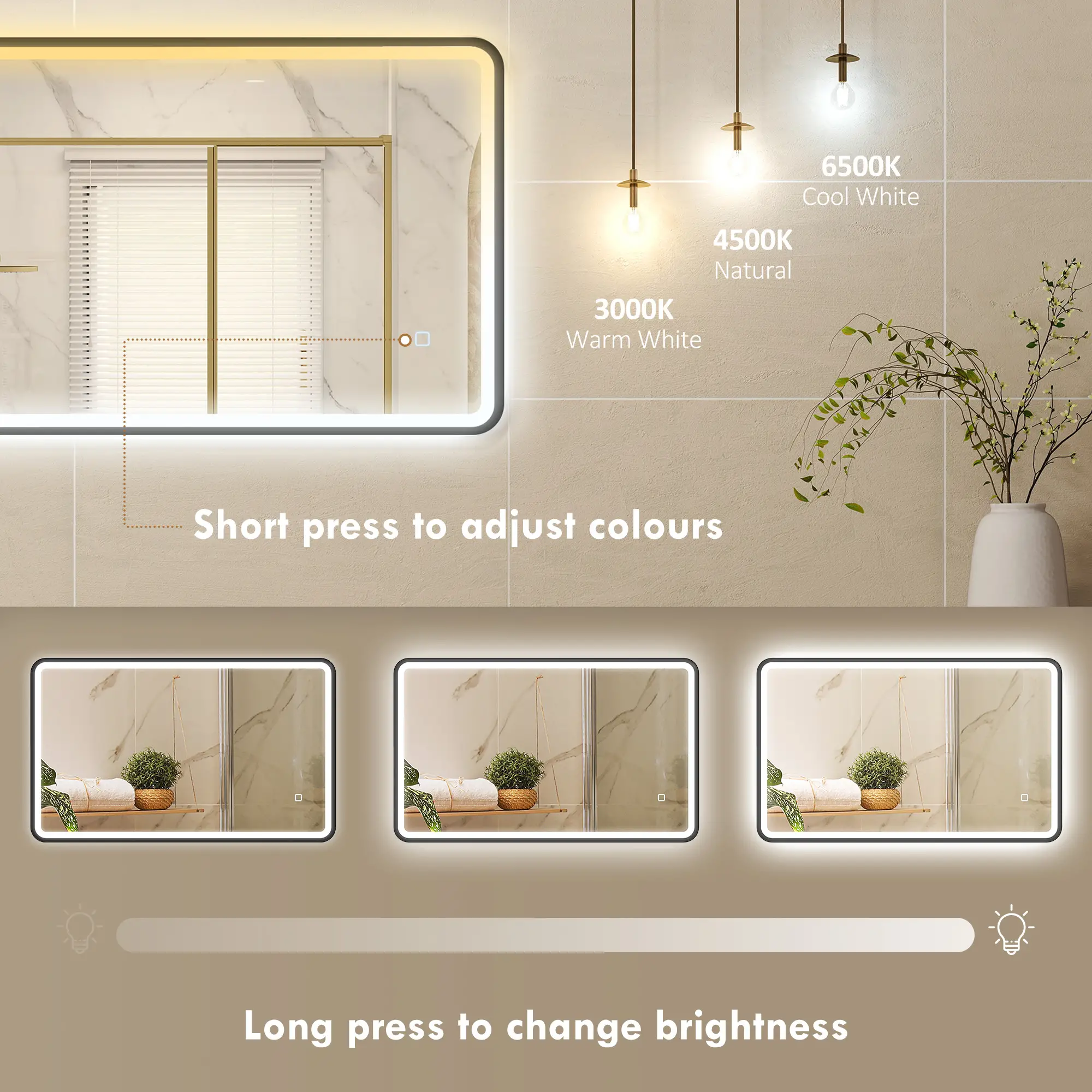 40" x 24" Bath Mirror, LED Lights, Wall Mounted, 3 Colors, Dimmable, Black - Image 5