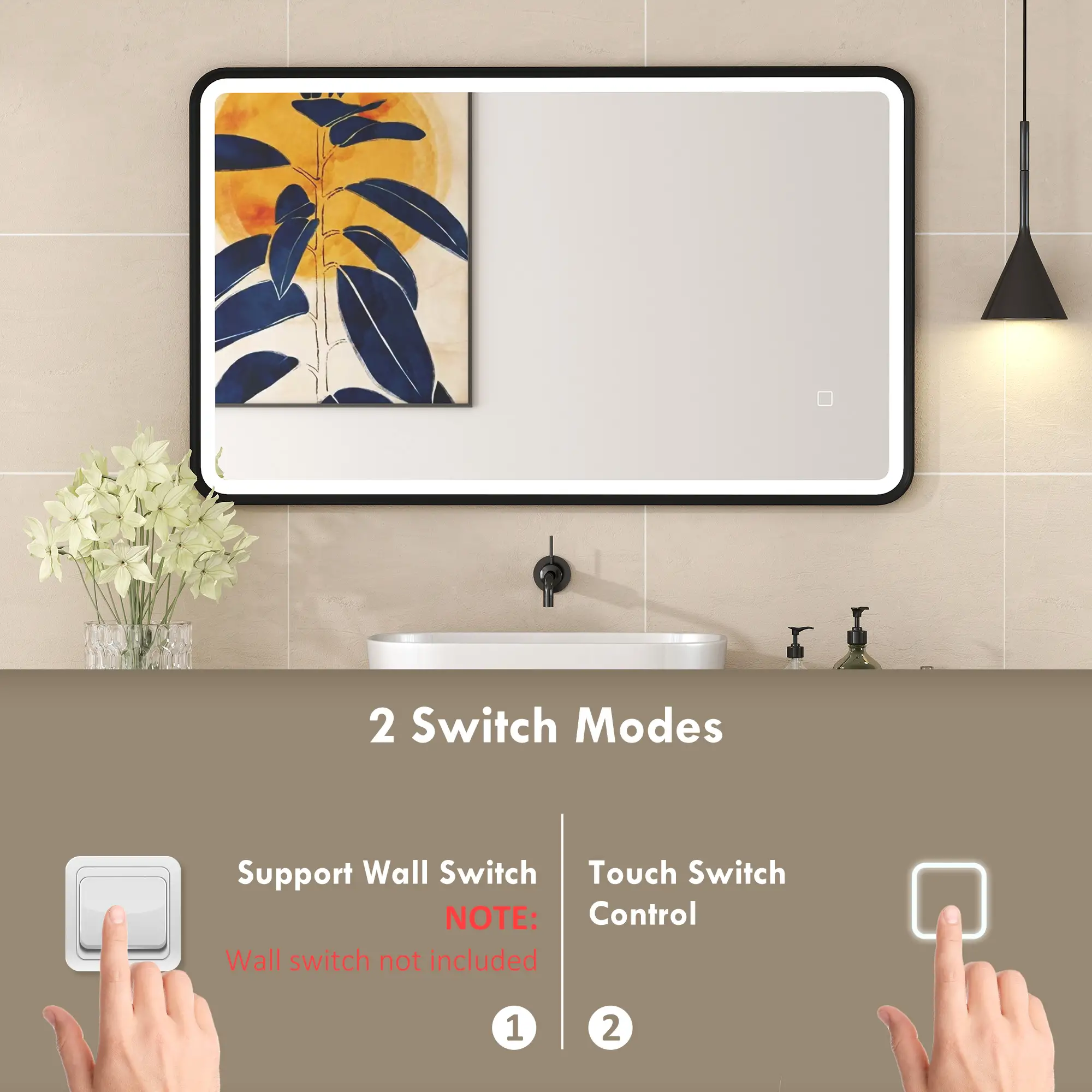 40" x 24" Bath Mirror, LED Lights, Wall Mounted, 3 Colors, Dimmable, Black - Image 9