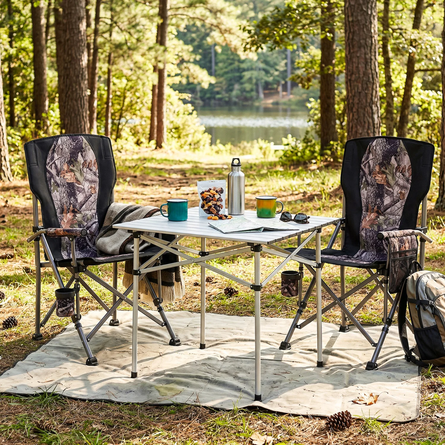 400 LBS Folding Camping Chair With Covers, Black - Image 2