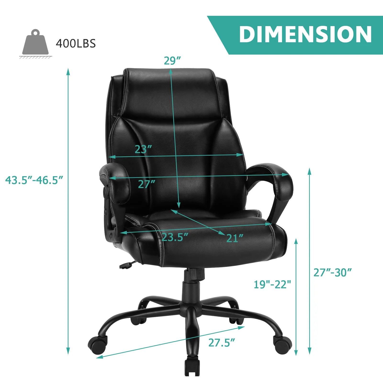 400 Pounds Adjustable High Back Leather Office Chair - Image 5