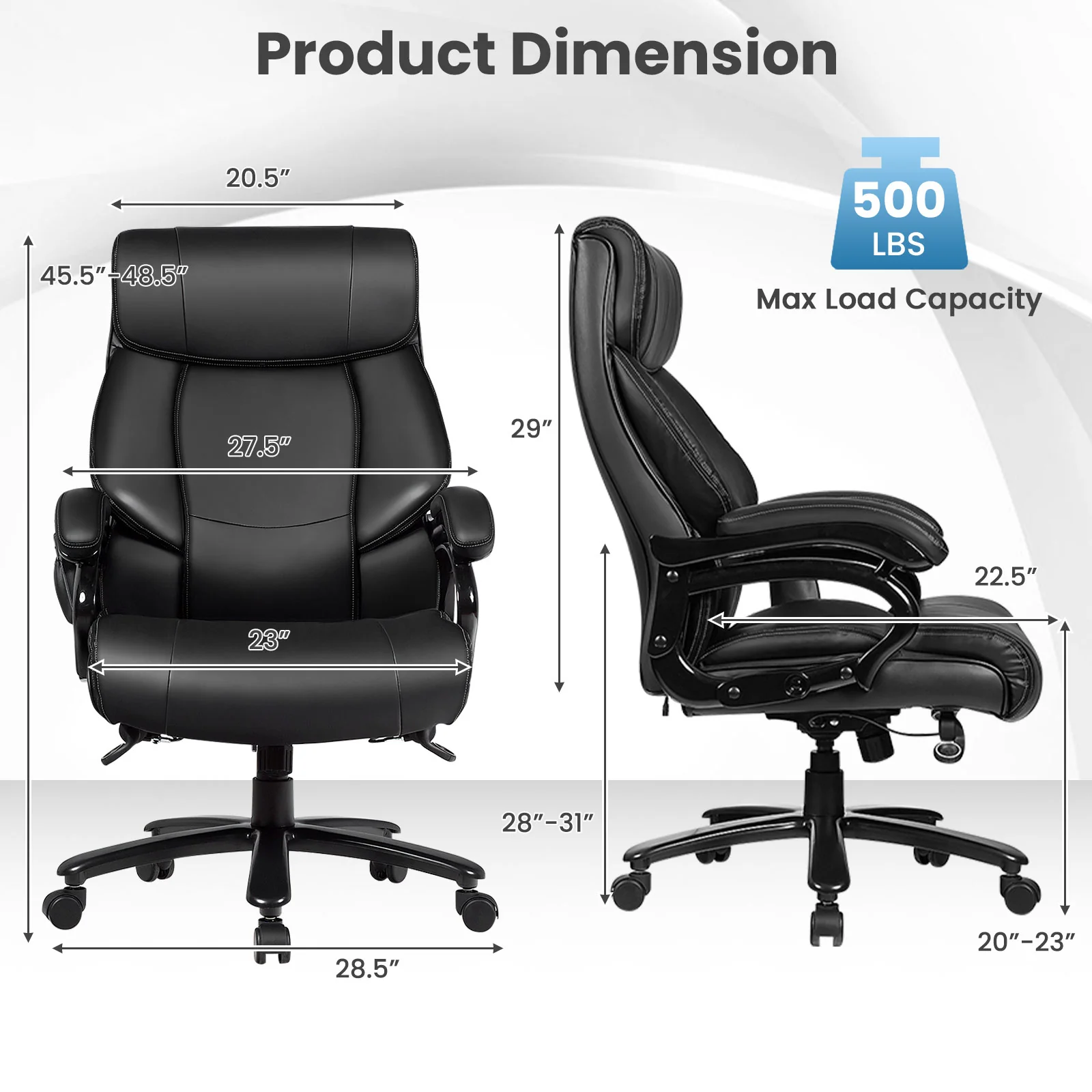 400lb PU Leather Massage Office Chair, Black - Image 3