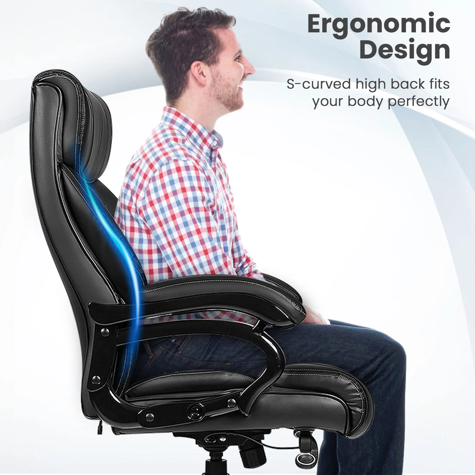 400lb PU Leather Massage Office Chair, Black - Image 7