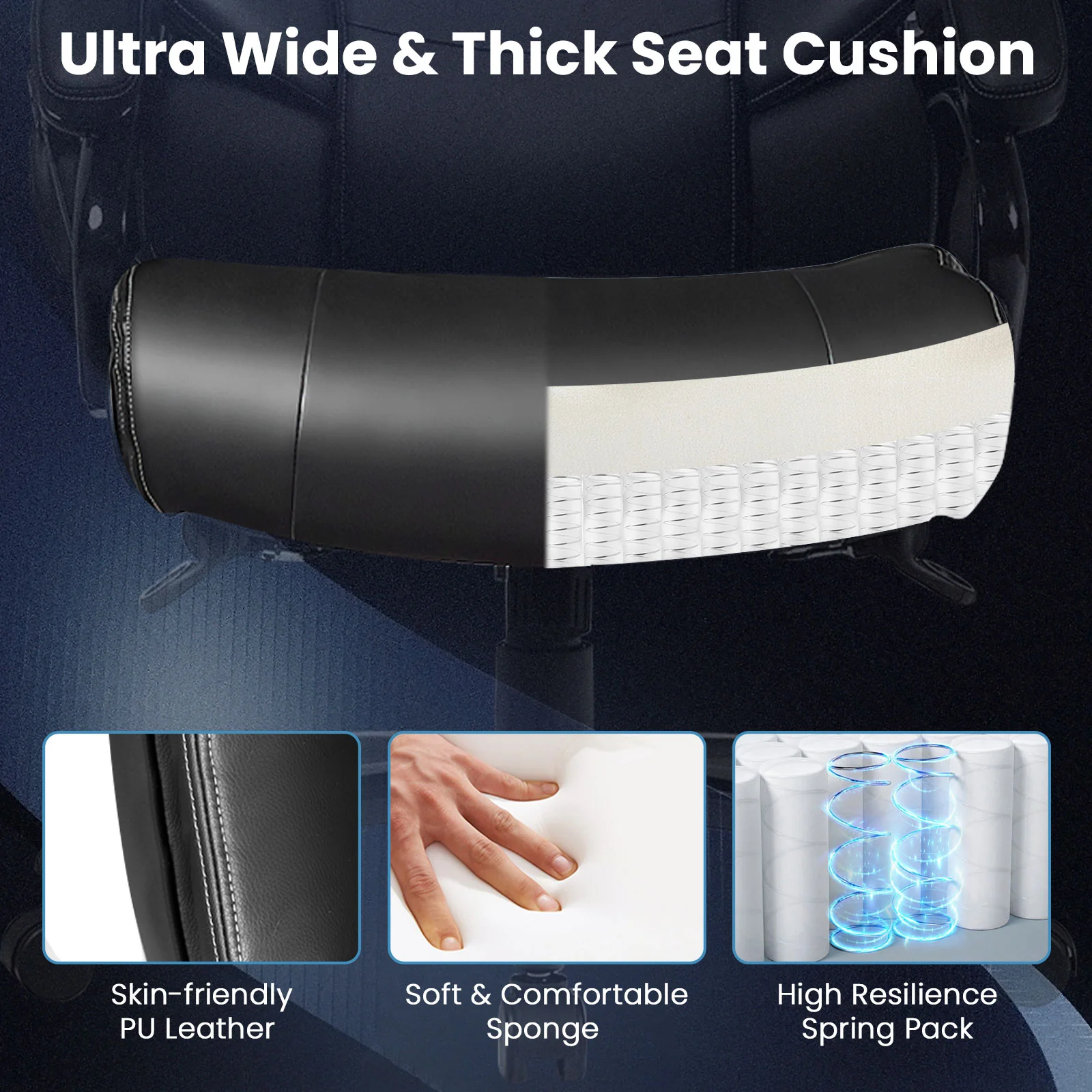 400lb PU Leather Massage Office Chair, Black - Image 9