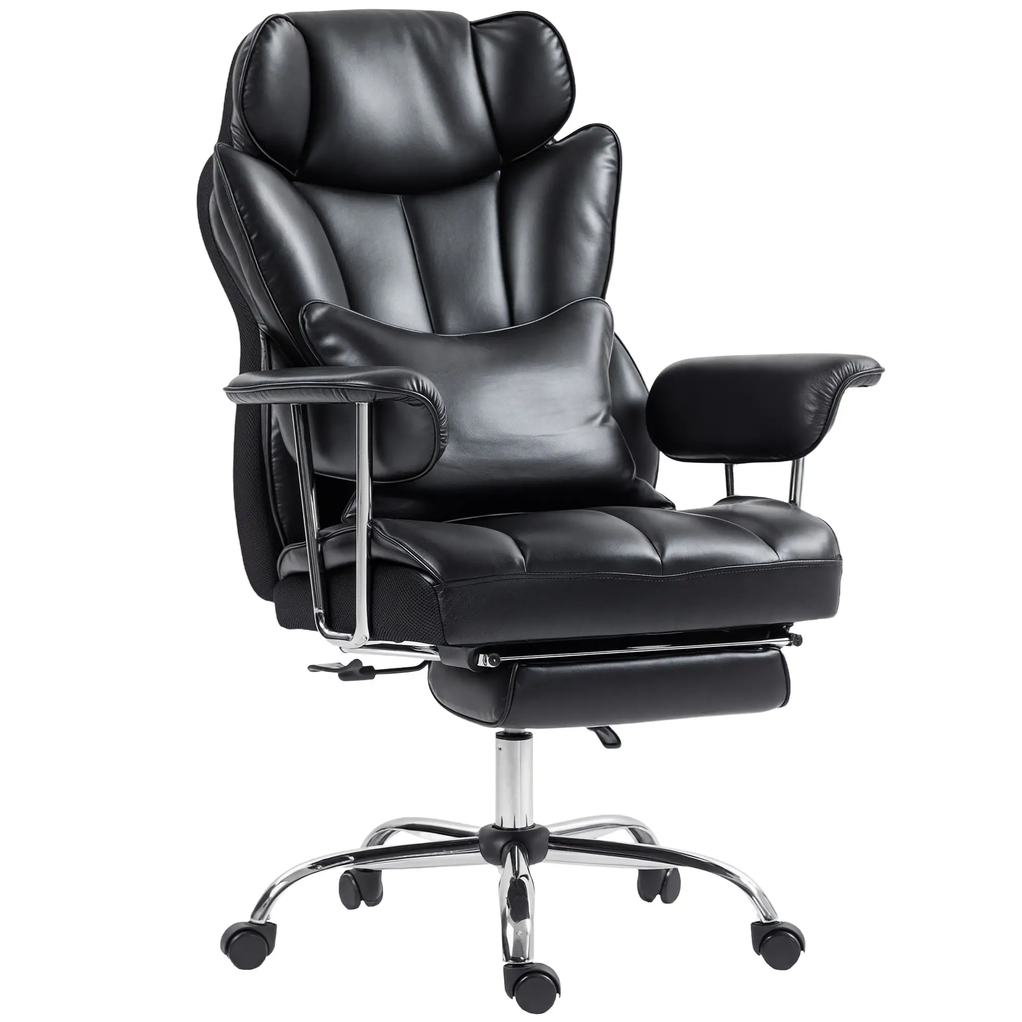 400LBS Massage Office Chair, 6-Point Vibration, Footrest, Lumbar Support, Black