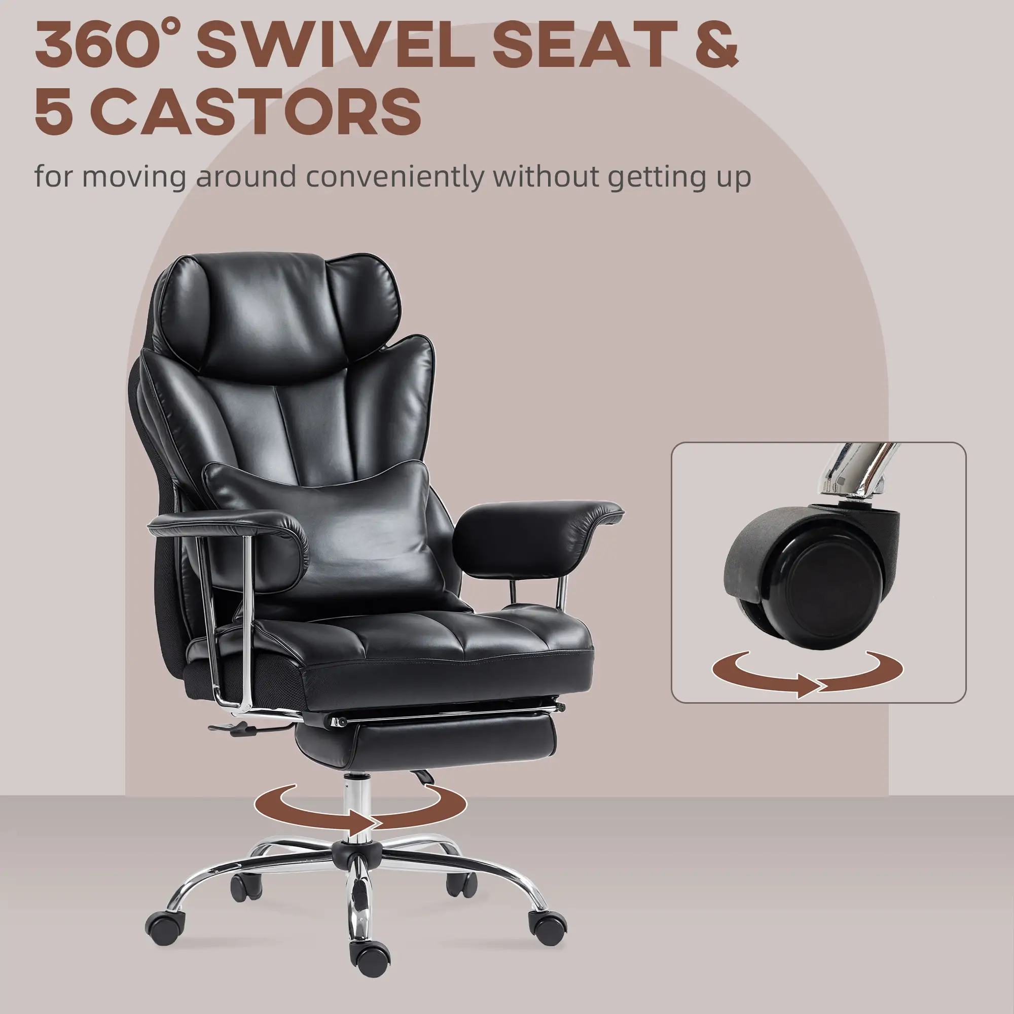 400LBS Massage Office Chair, 6-Point Vibration, Footrest, Lumbar Support, Black - Image 10