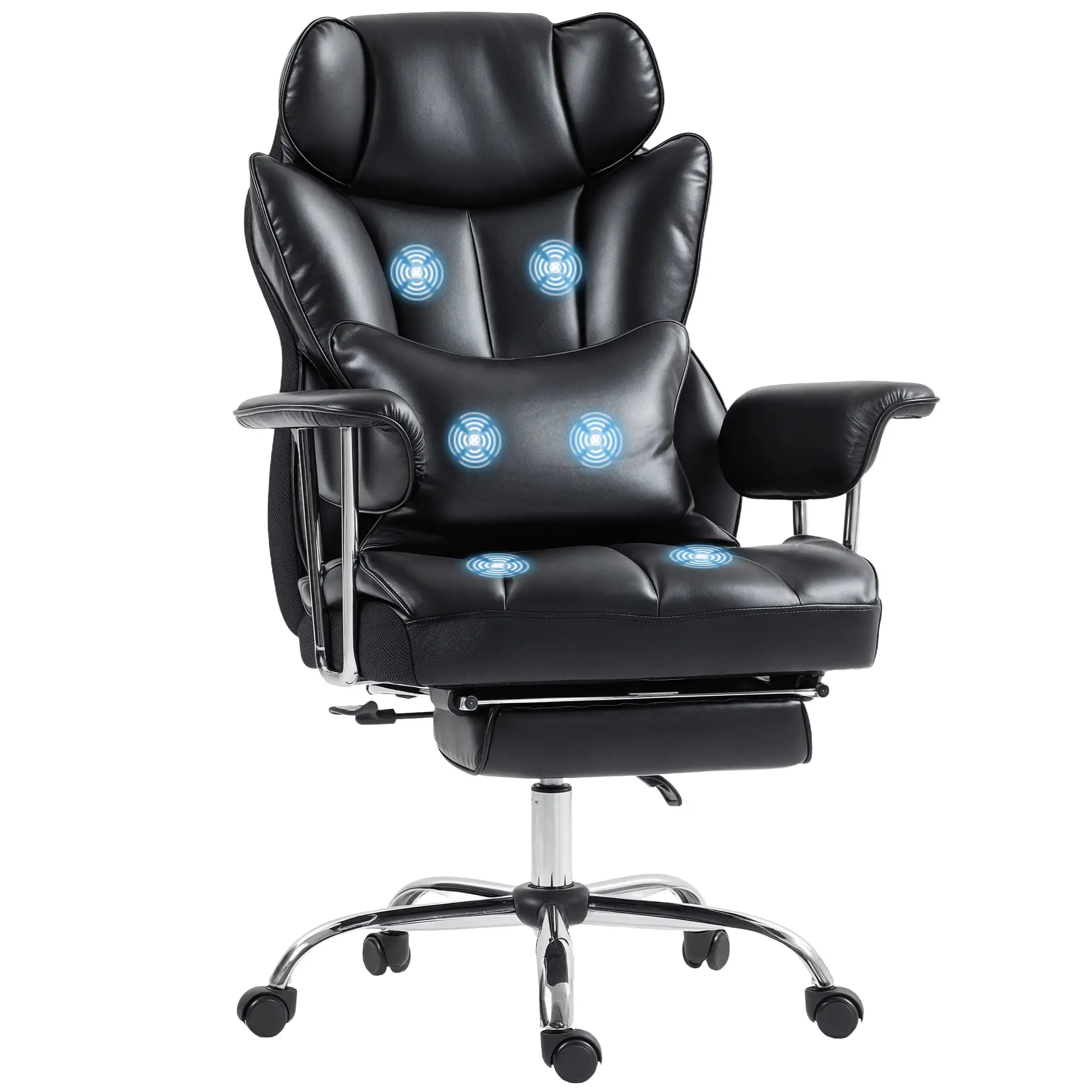 400LBS Massage Office Chair, 6-Point Vibration, Footrest, Lumbar Support, Black - Image 11