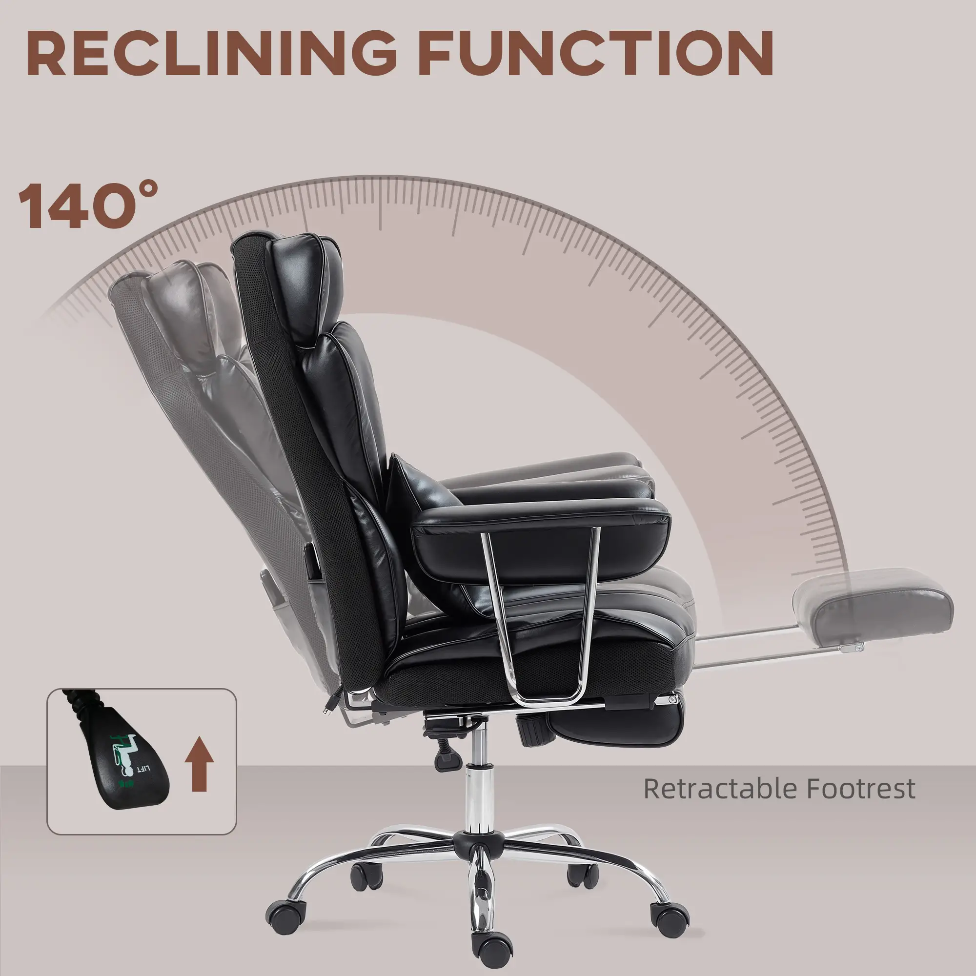 400LBS Massage Office Chair, 6-Point Vibration, Footrest, Lumbar Support, Black - Image 7