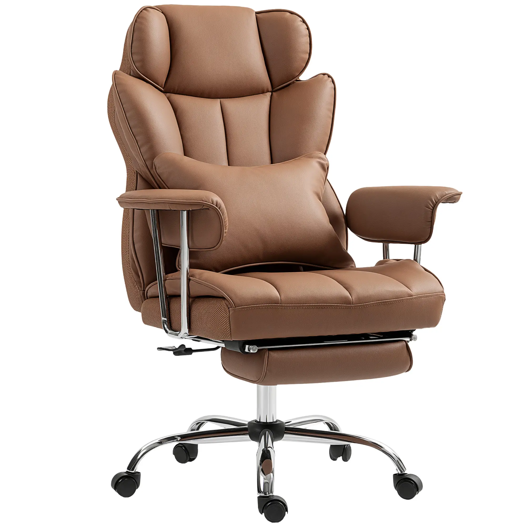 400LBS Massage Office Chair, 6-Point Vibration, Footrest, Lumbar Support, Brown