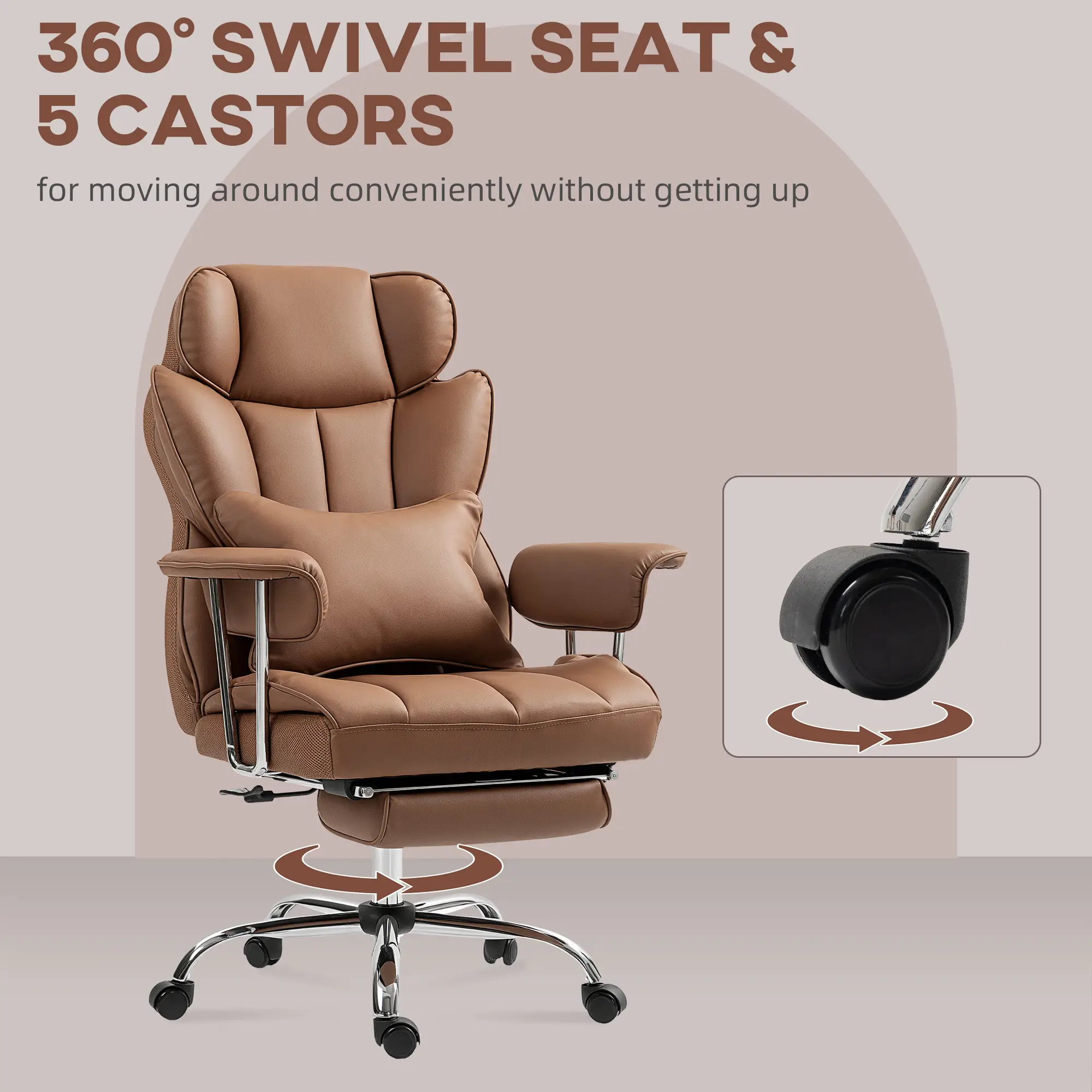400LBS Massage Office Chair, 6-Point Vibration, Footrest, Lumbar Support, Brown - Image 10
