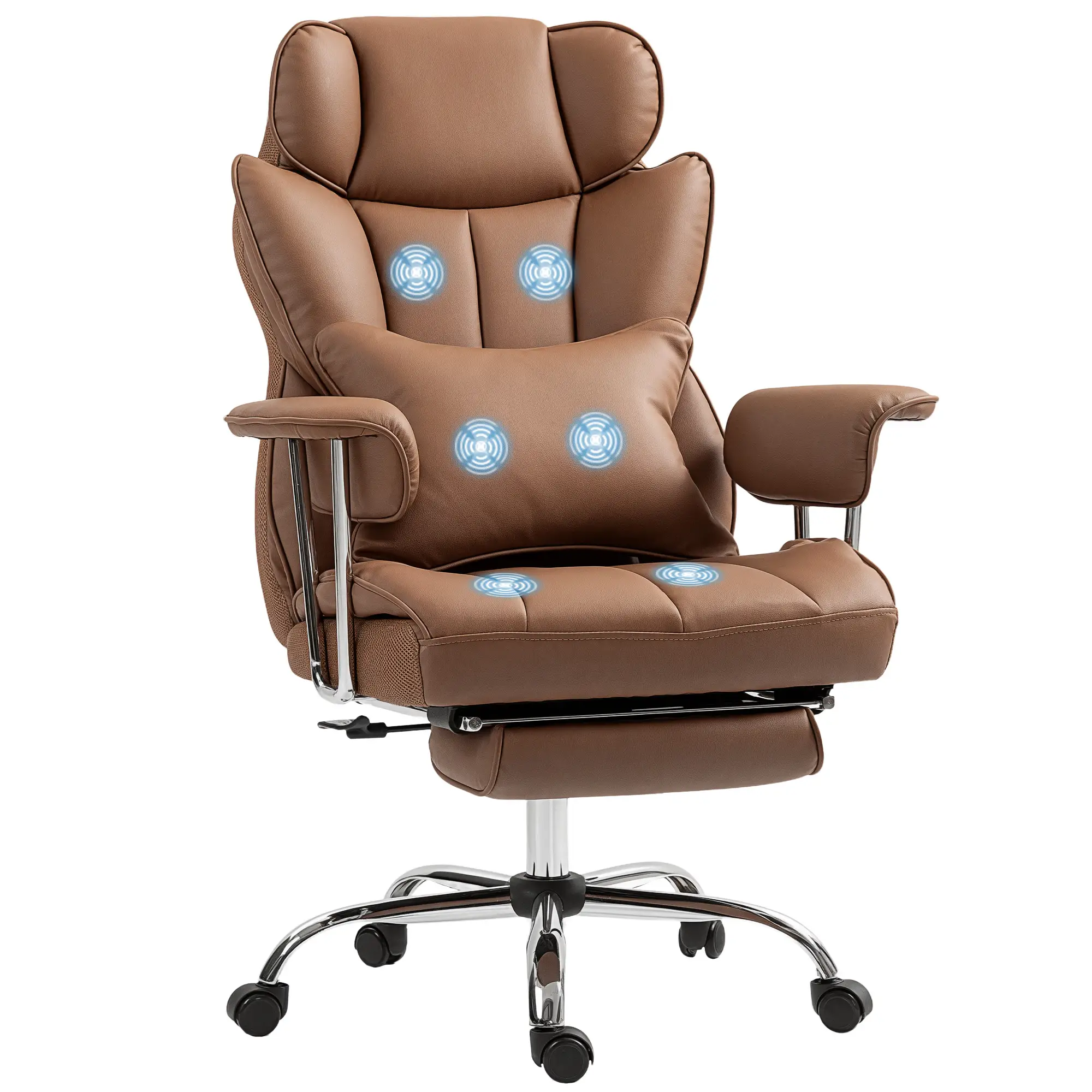 400LBS Massage Office Chair, 6-Point Vibration, Footrest, Lumbar Support, Brown - Image 11