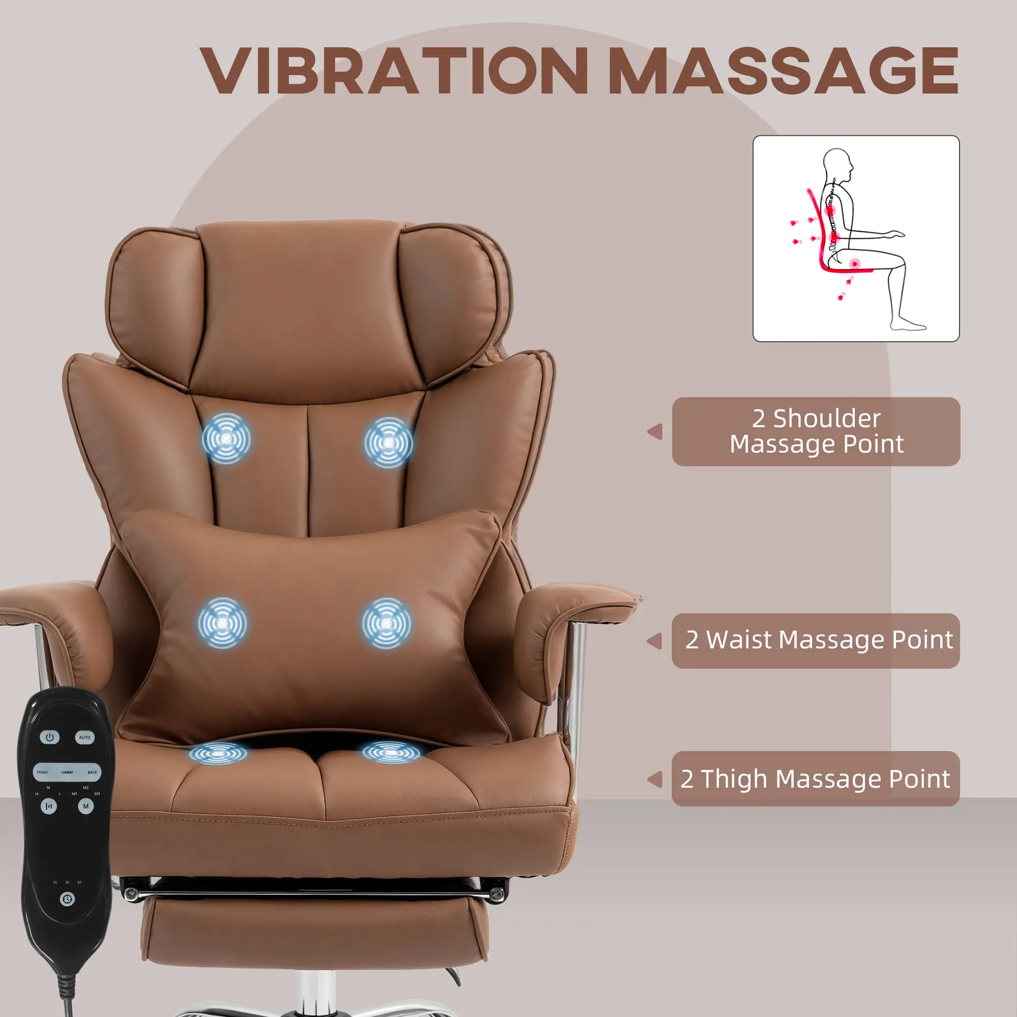 400LBS Massage Office Chair, 6-Point Vibration, Footrest, Lumbar Support, Brown - Image 4