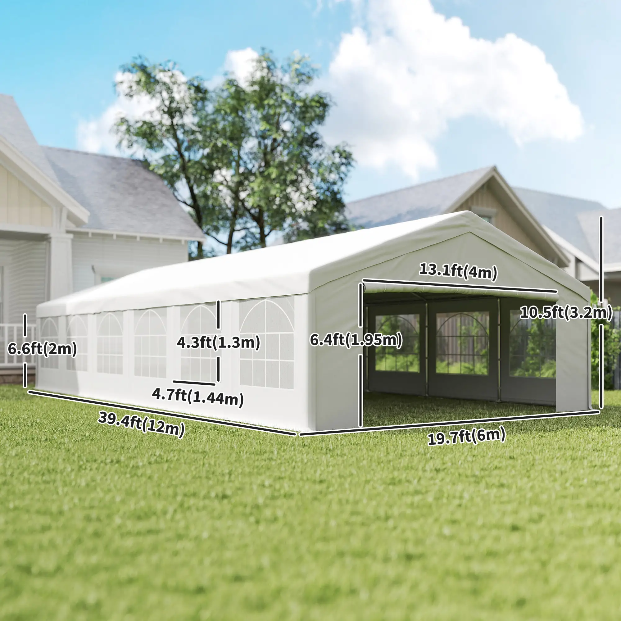 40'x20' Heavy Duty Party Tent, Removable Sidewalls, White - Image 3