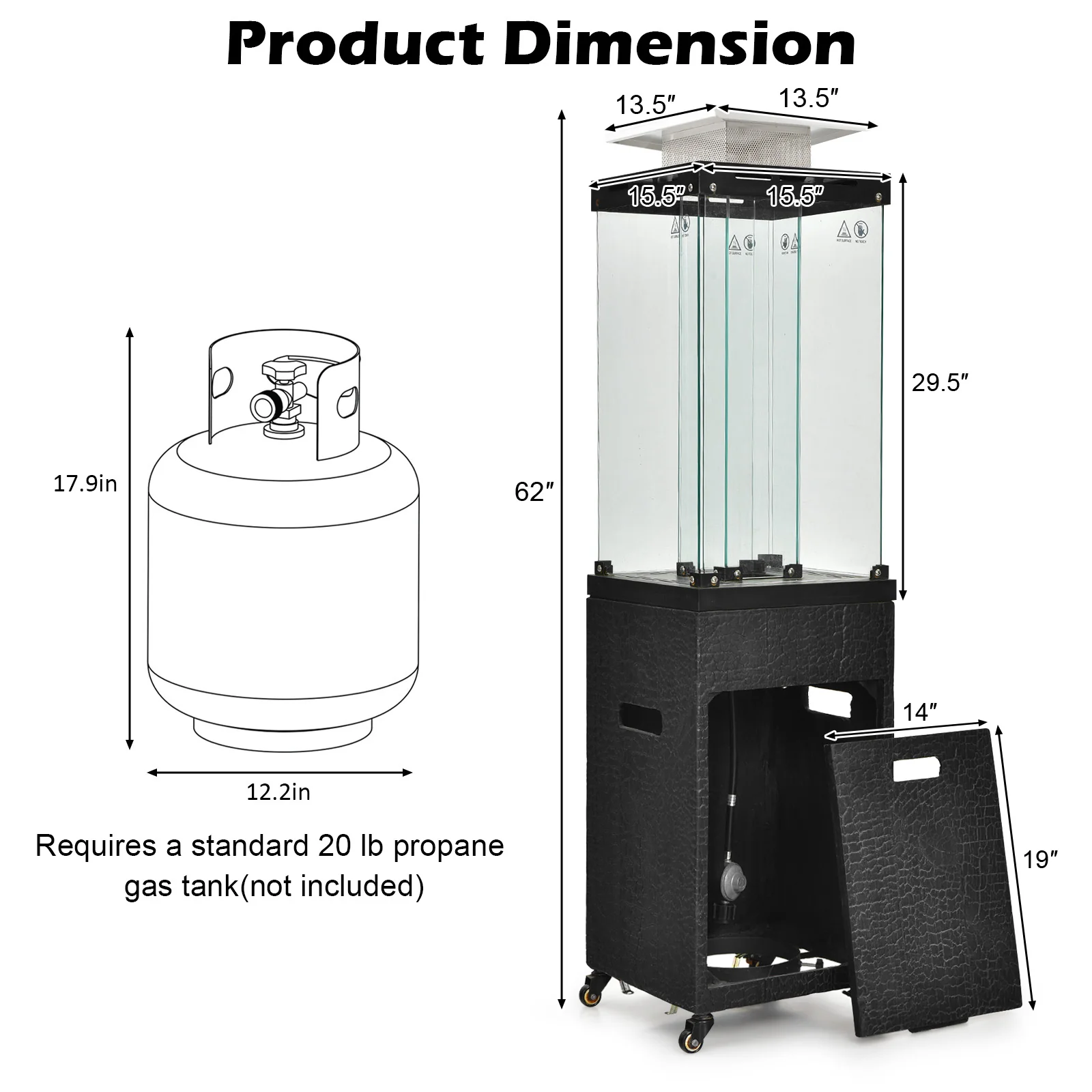 41,000 BTU Propane Patio Heater, Lockable Wheels, Black - Image 5