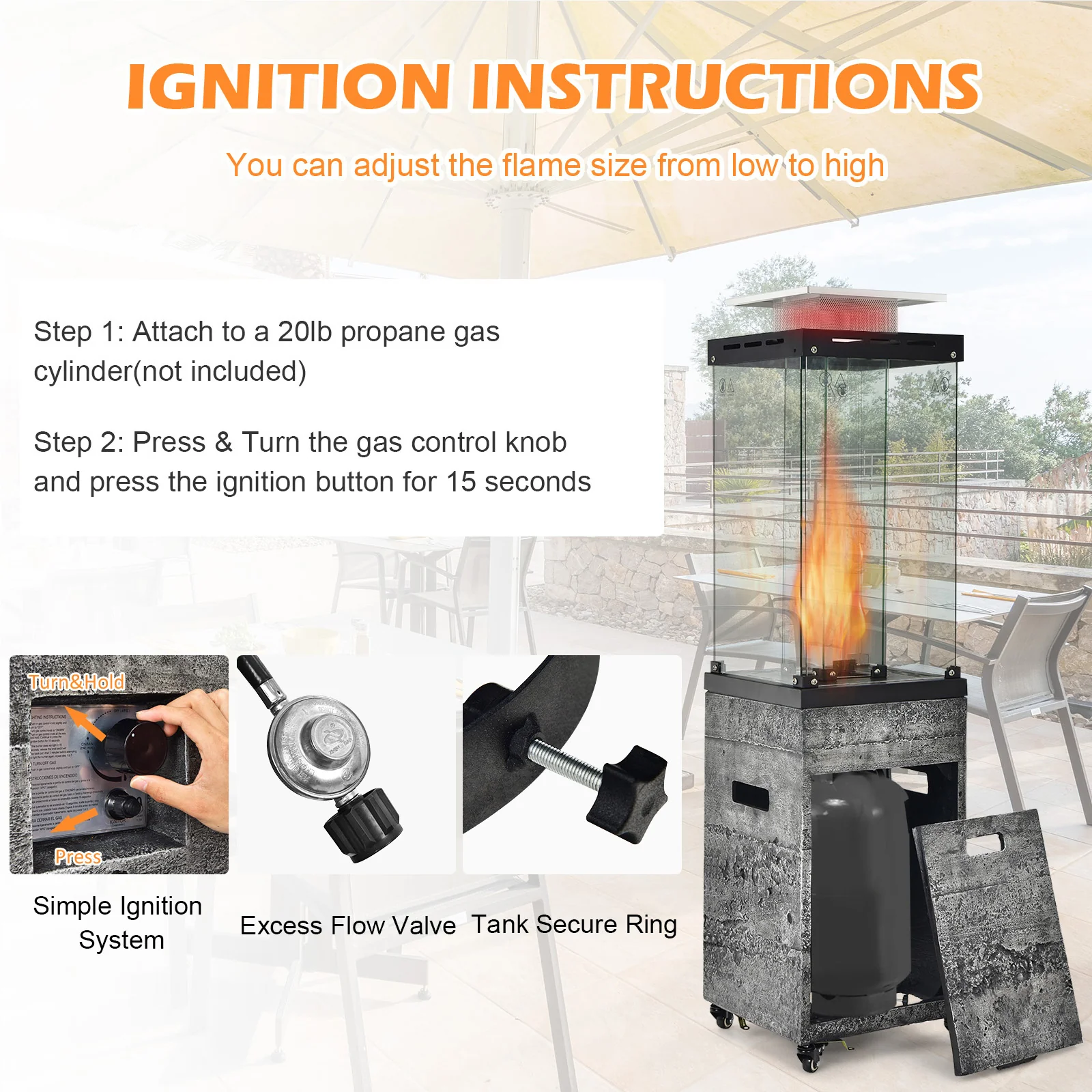 41,000 BTU Propane Patio Heater, Lockable Wheels, Dark Gray - Image 10