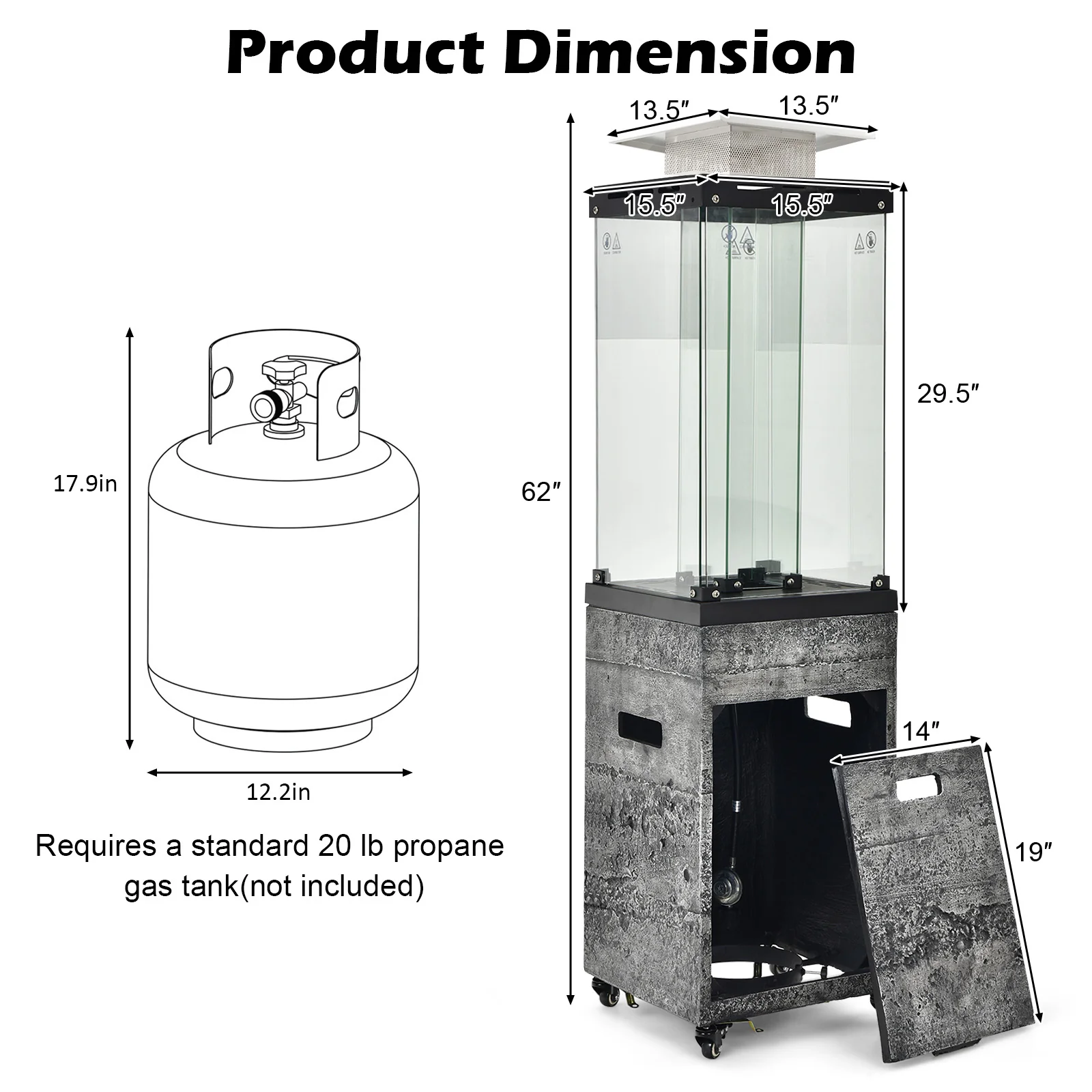 41,000 BTU Propane Patio Heater, Lockable Wheels, Dark Gray - Image 4