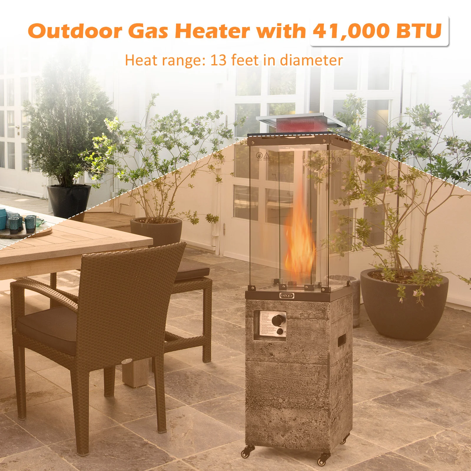 41,000 BTU Propane Patio Heater, Lockable Wheels, Dark Gray - Image 5