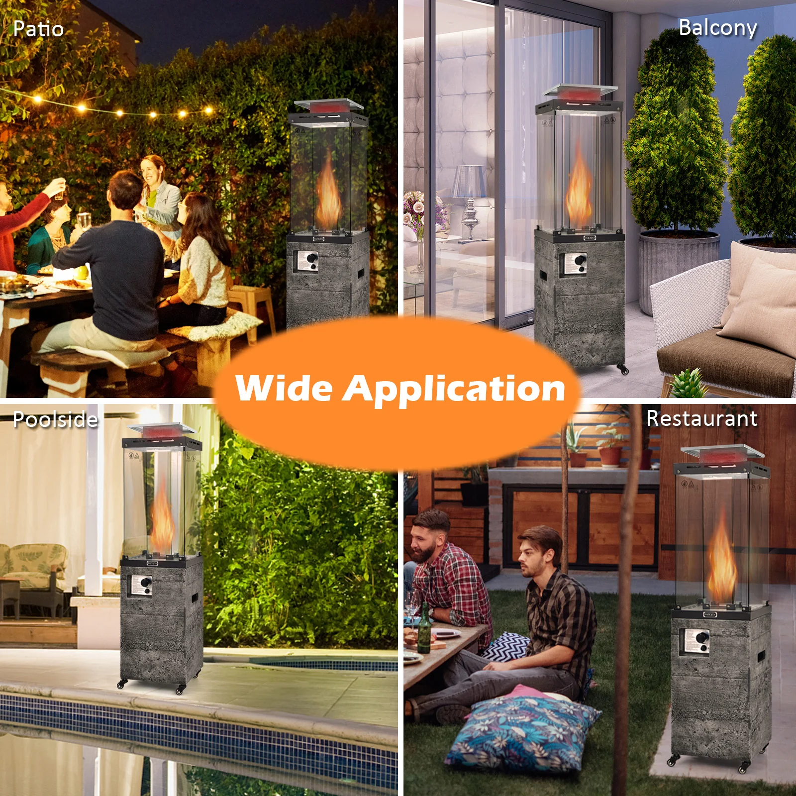 41,000 BTU Propane Patio Heater, Lockable Wheels, Dark Gray - Image 9