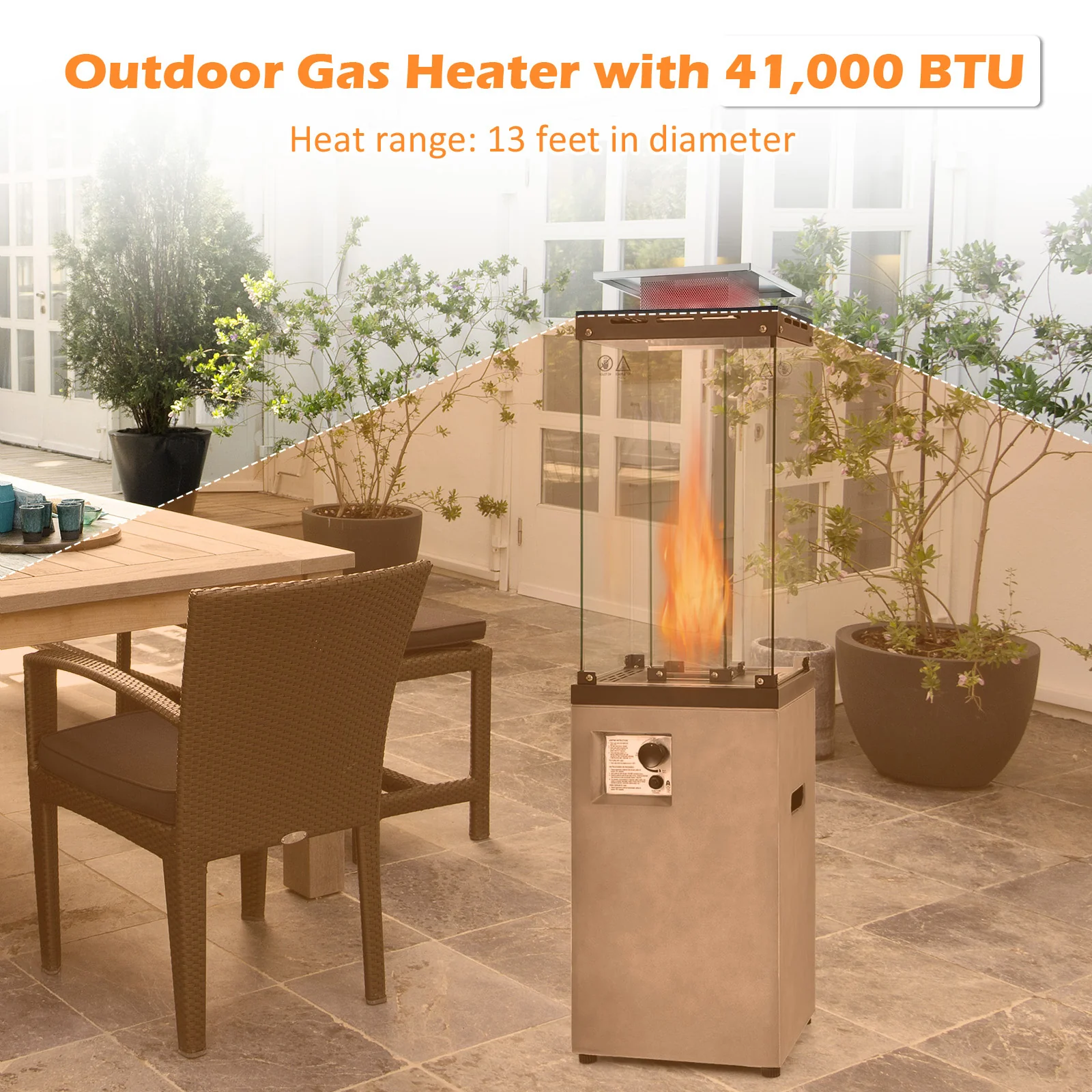 41,000 BTU Propane Patio Heater, Metal Hood, Gray - Image 3