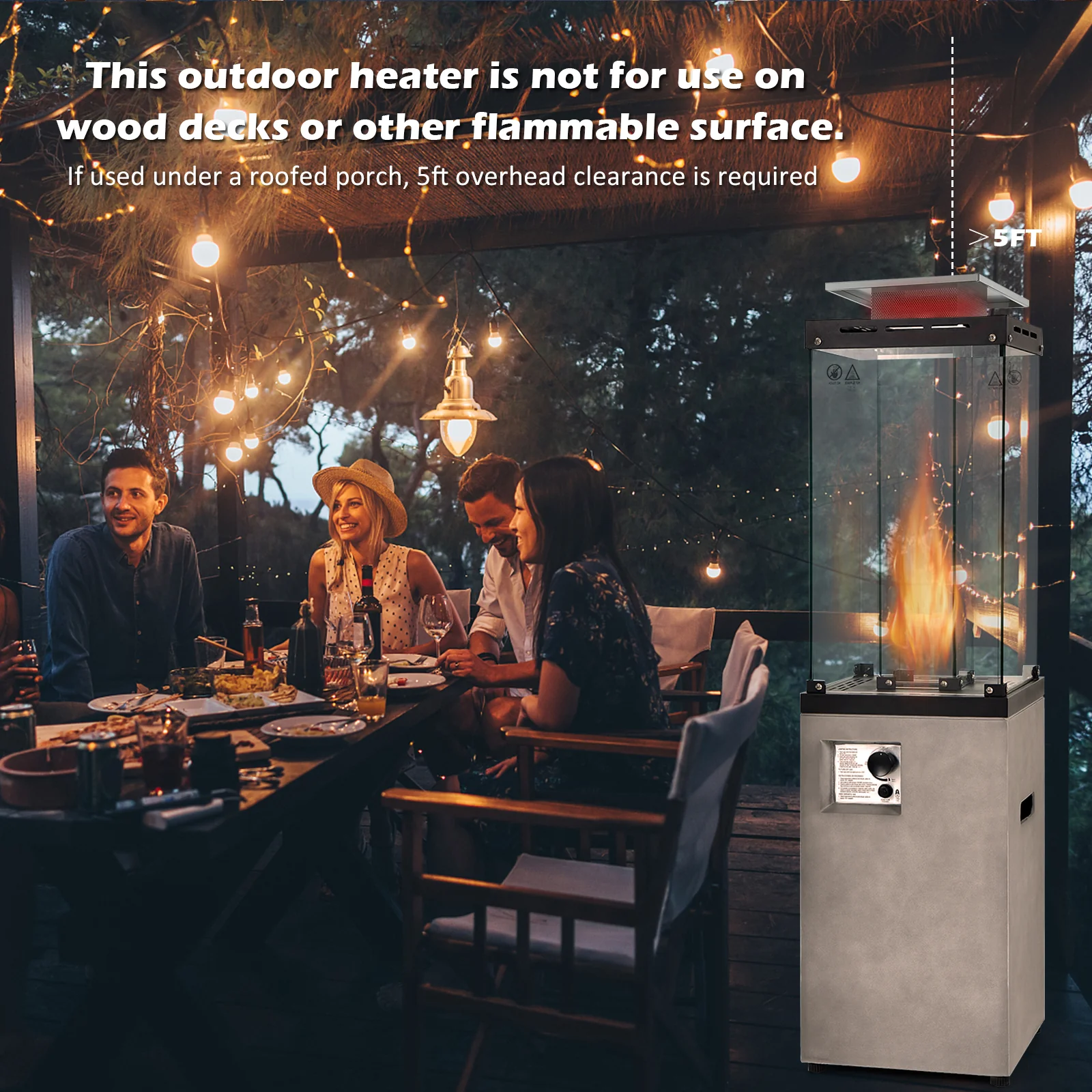 41,000 BTU Propane Patio Heater, Metal Hood, Gray - Image 9