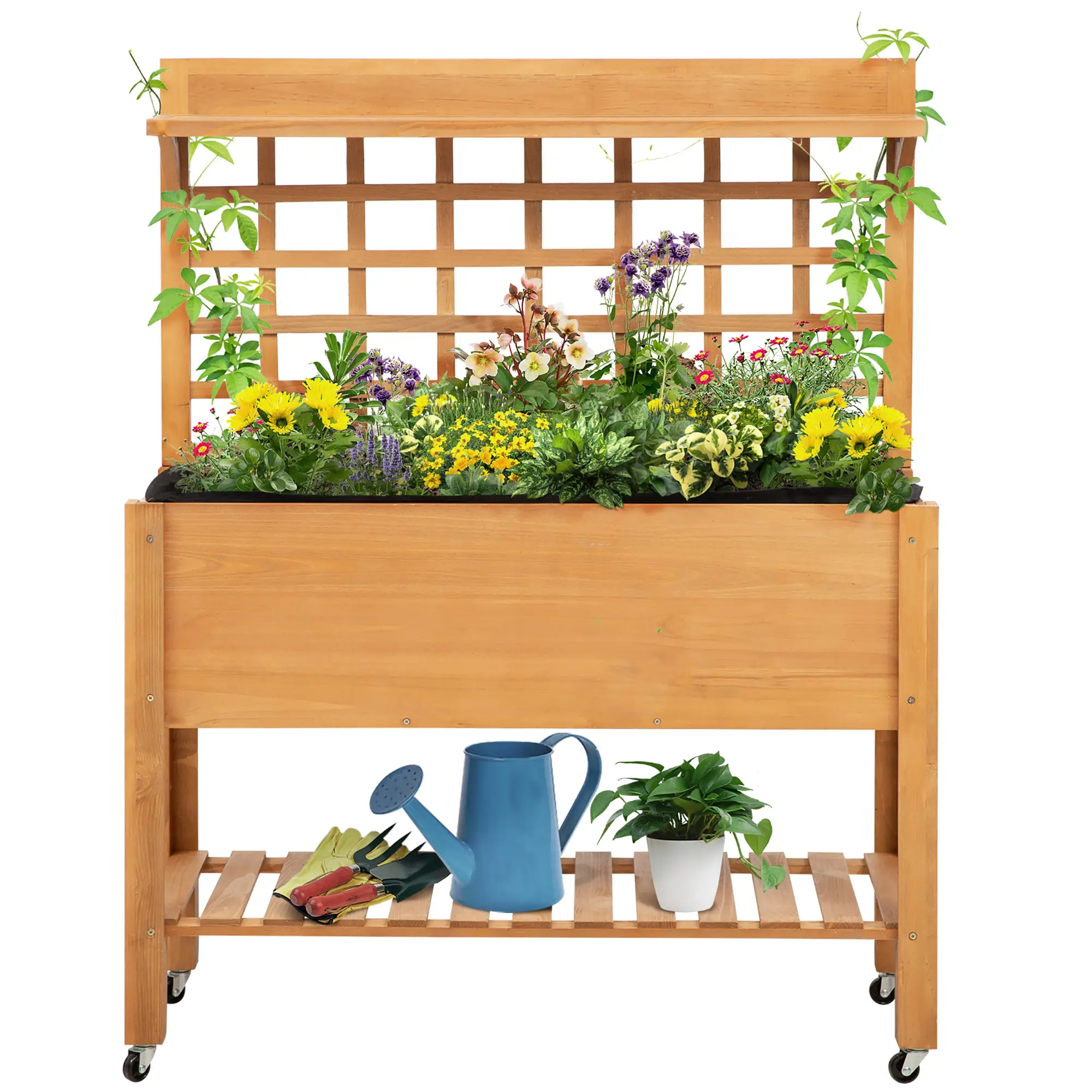 41.25"x15.75"x53.25" Wooden Raised Garden Bed, Flower Herb Box, Shelf Wheels, Outdoor Indoor - Image 11