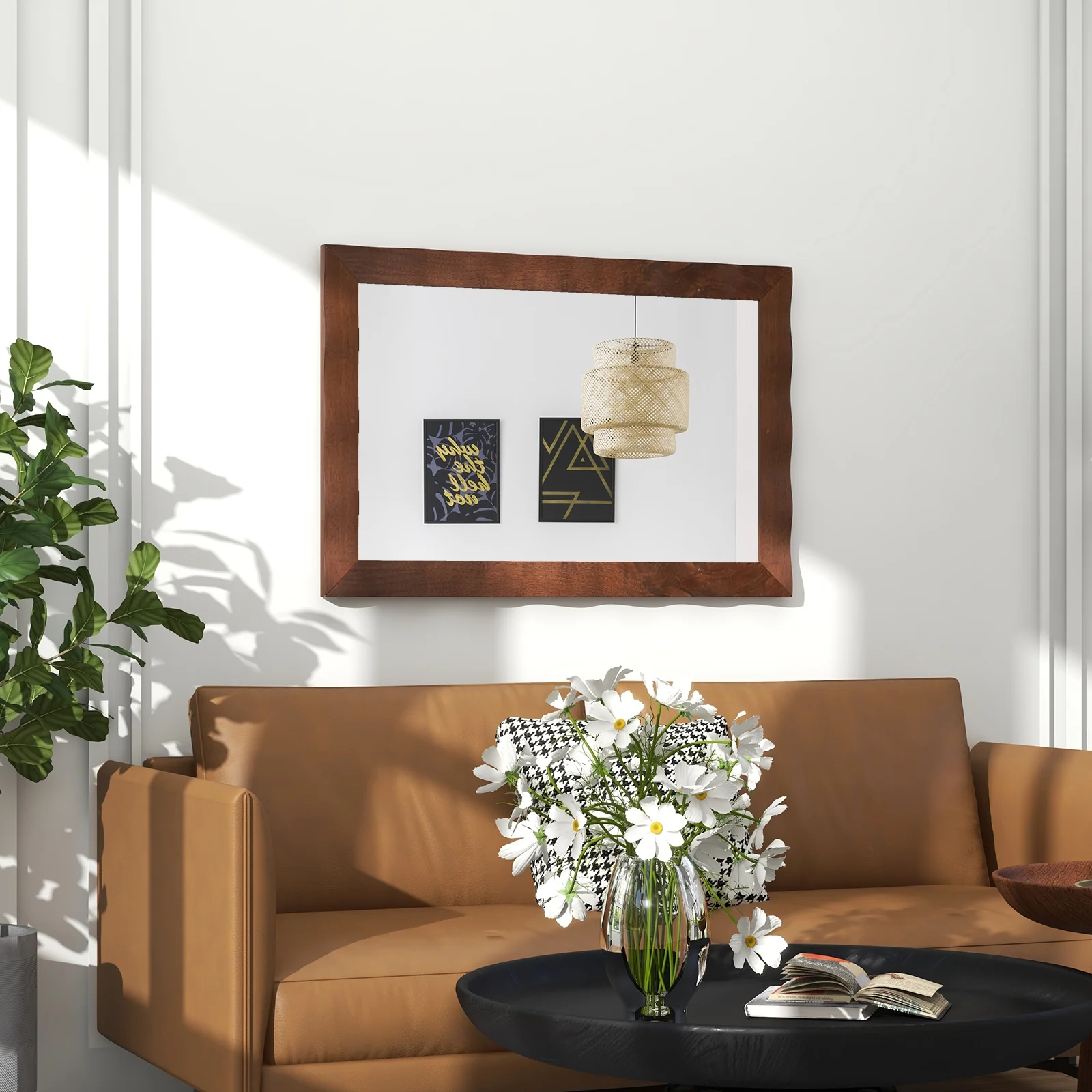 41.5 x 28 Inches Farmhouse Wall Mirror, Solid Wood Frame, Brown - Image 6