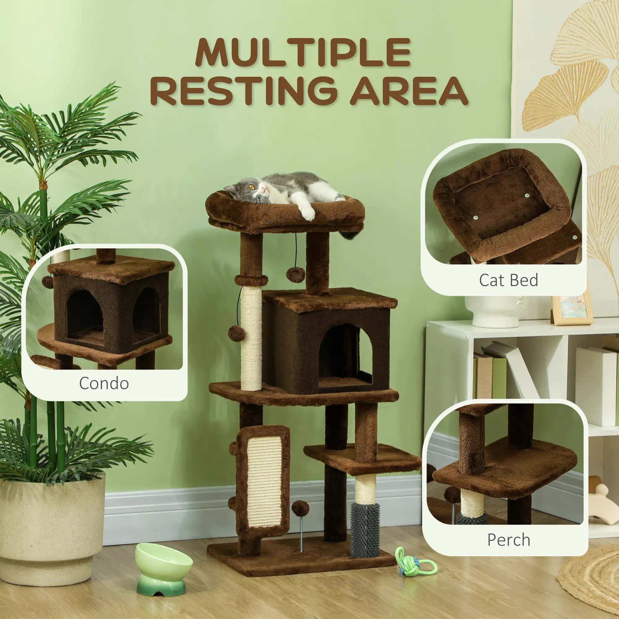 41" Cat Tree with Scratching Posts, Bed, Condo & Toys - Image 4