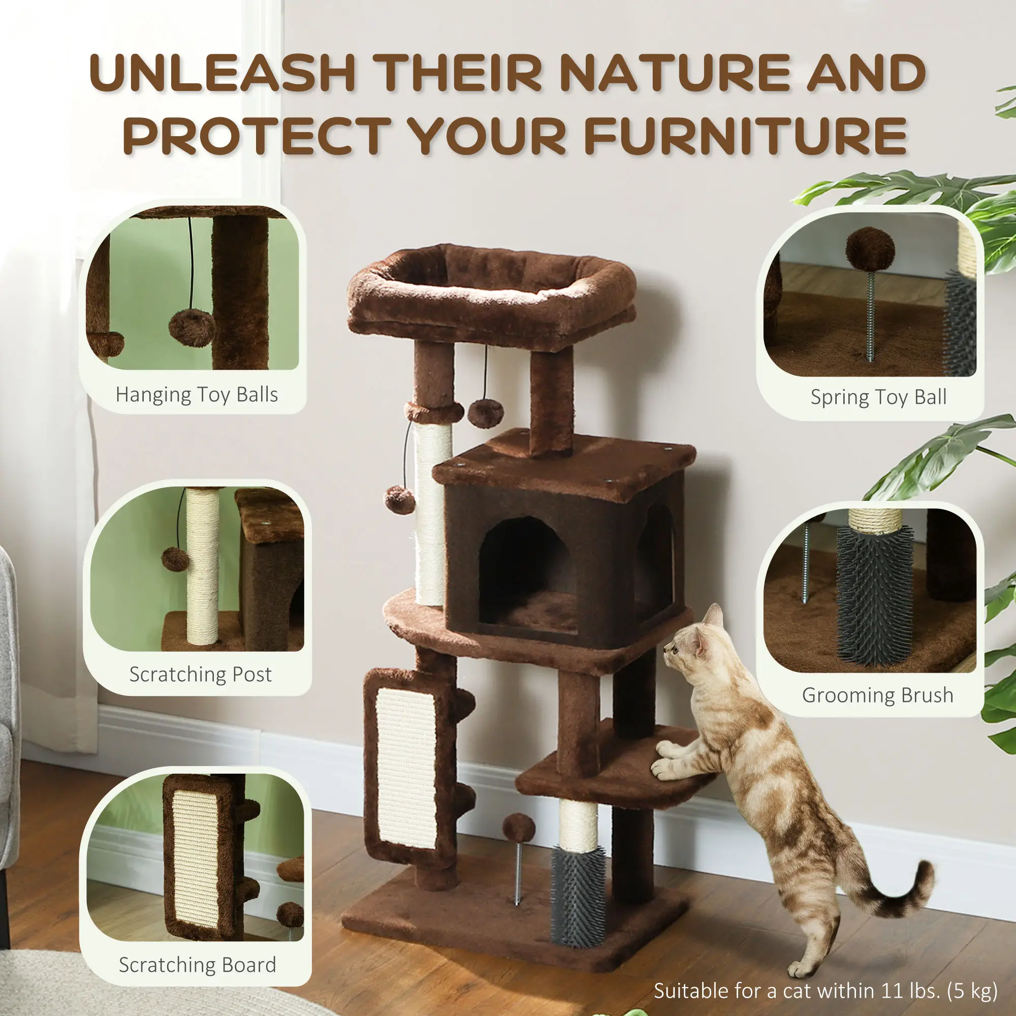 41" Cat Tree with Scratching Posts, Bed, Condo & Toys - Image 5