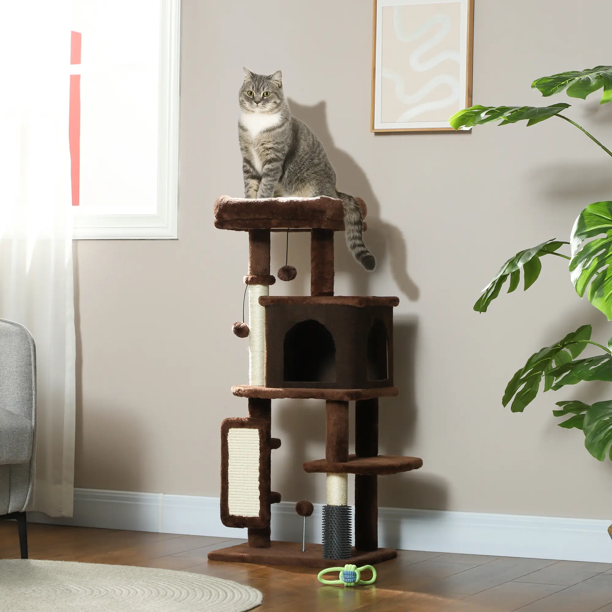 41" Cat Tree with Scratching Posts, Bed, Condo & Toys - Image 8