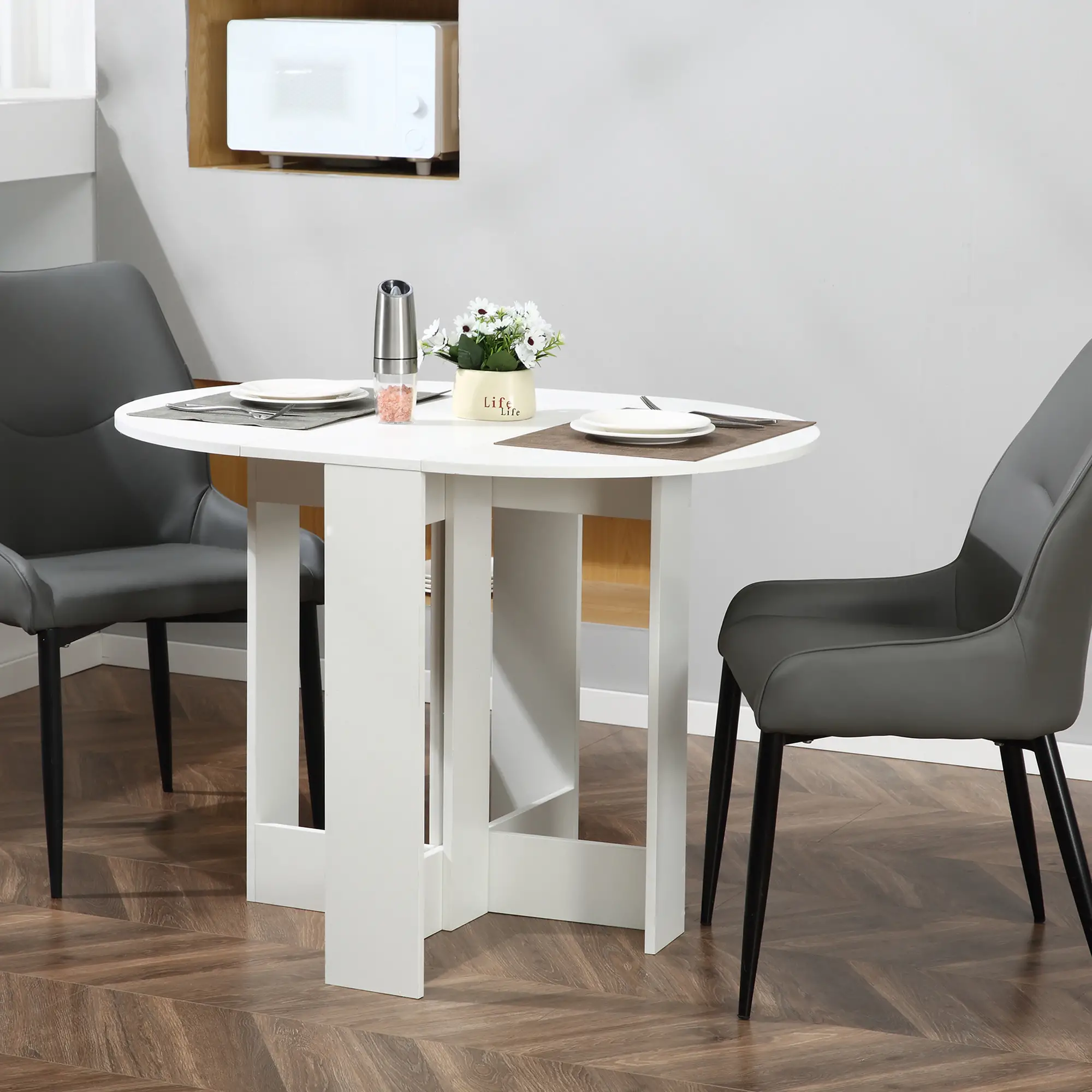 41" Drop Leaf Folding Dining Table, Oval, White - Image 8