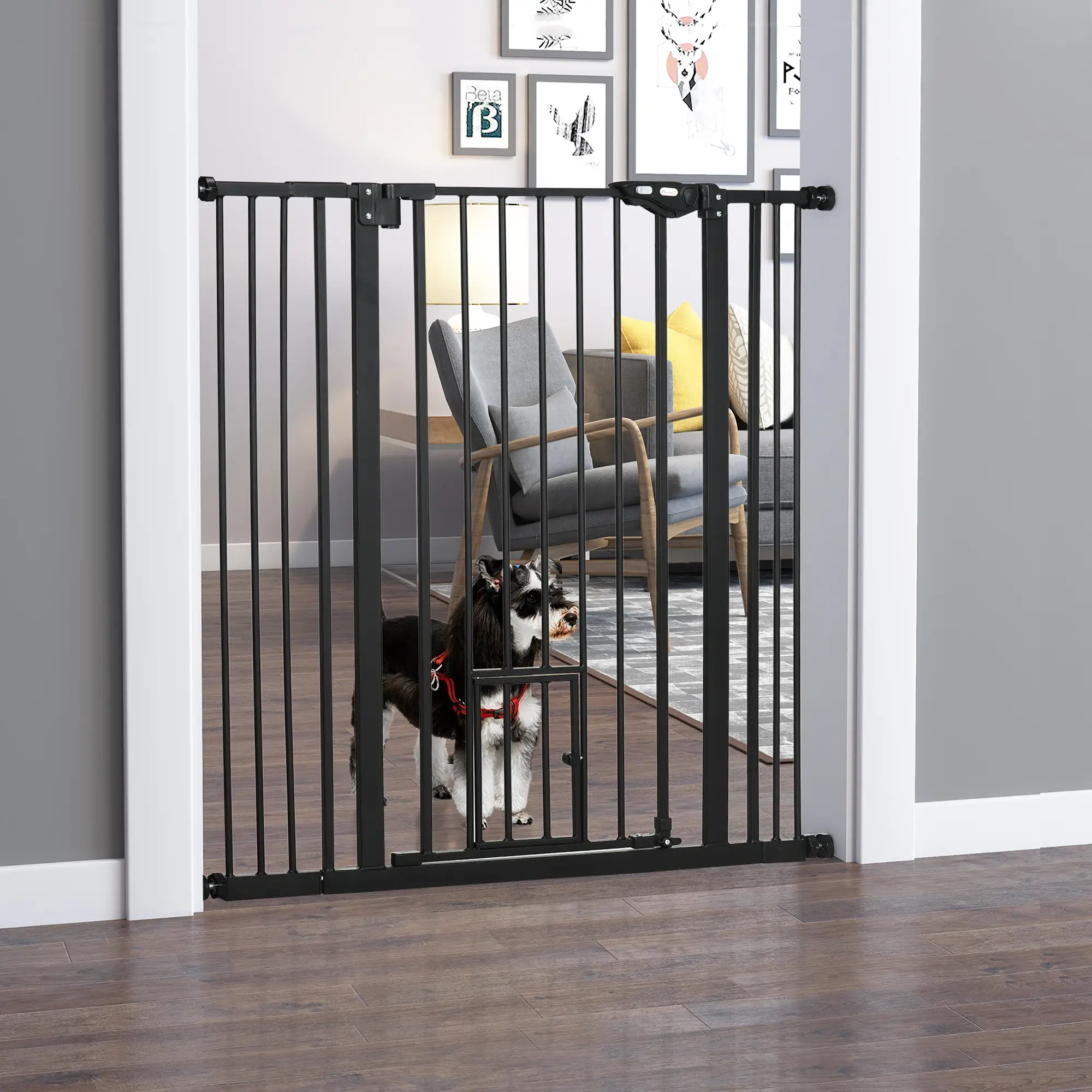 41" Easy Open Indoor Dog Gates for Doorways, House, Stair - Black - Image 2