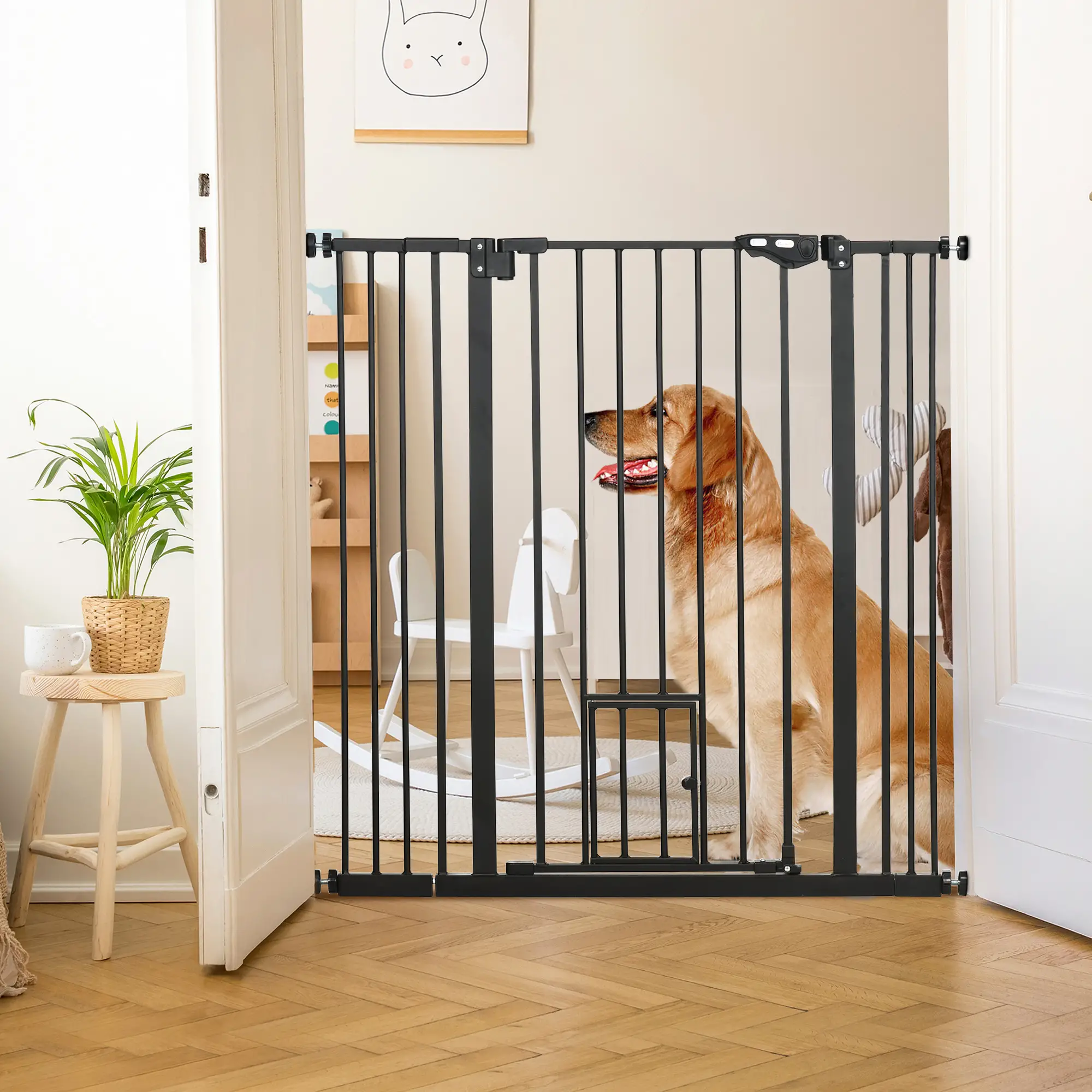 41" Easy Open Indoor Dog Gates for Doorways, House, Stair - Black - Image 8