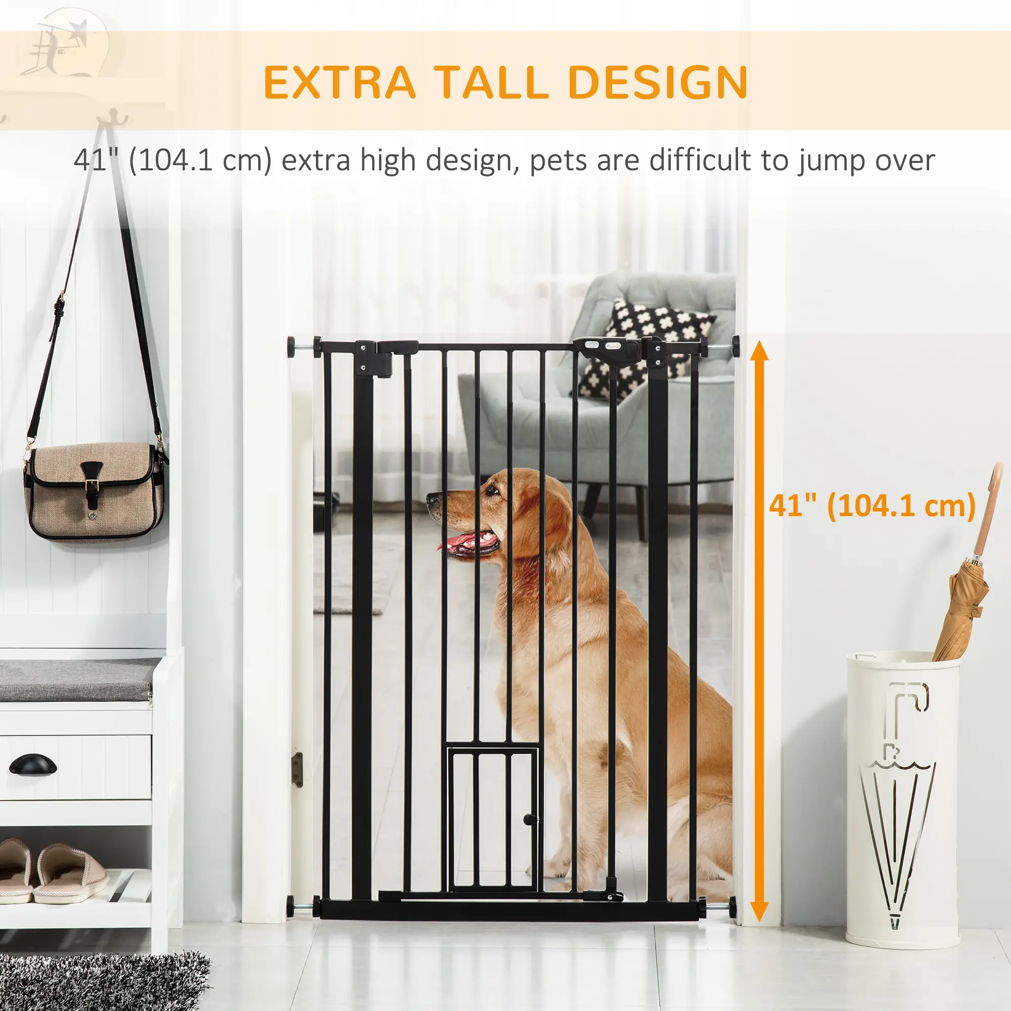 41" Easy Open Indoor Dog Gates for Doorways, House, Stair - Black - Image 9