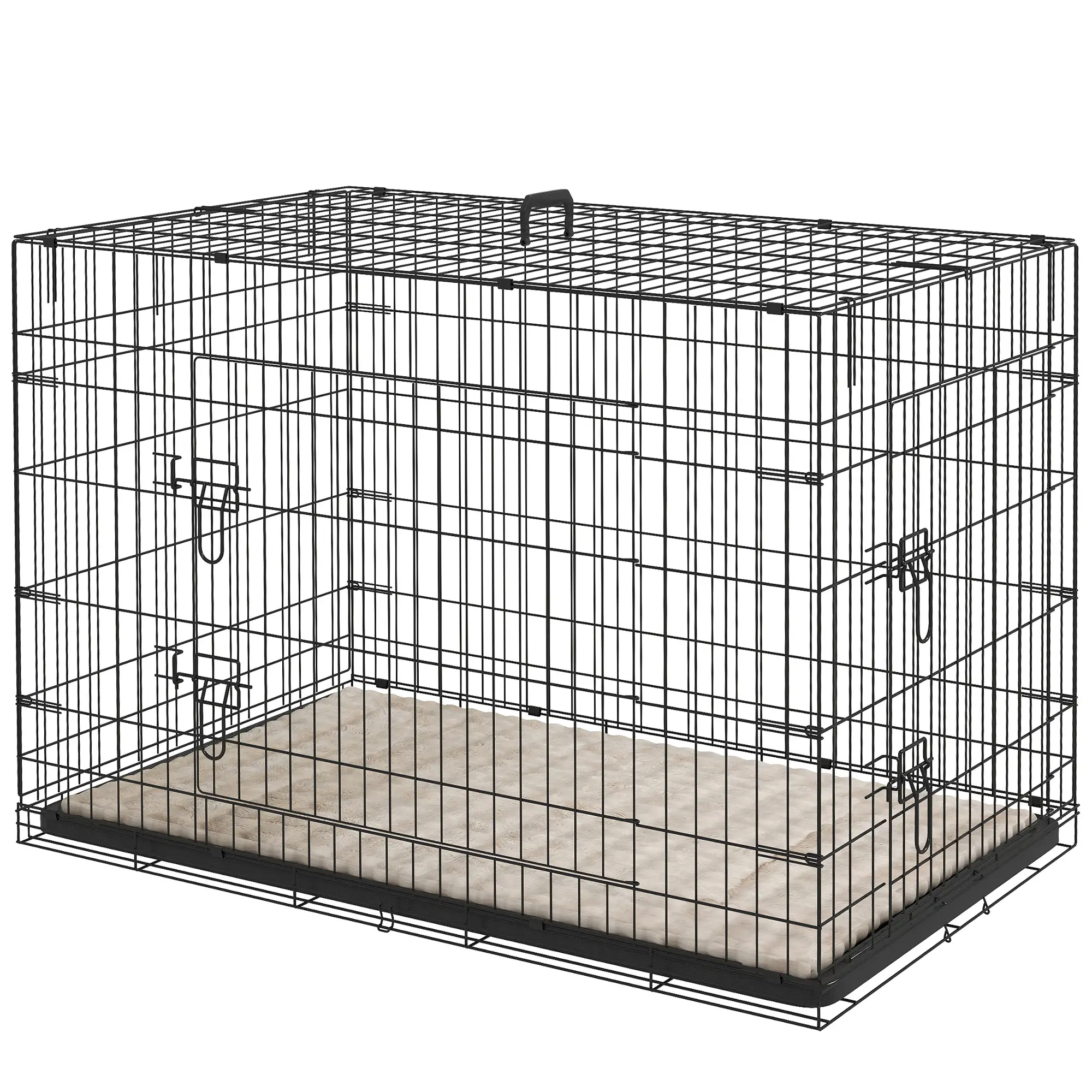 41" Folding Metal Dog Crate, 2 Doors, Removable Tray, Black
